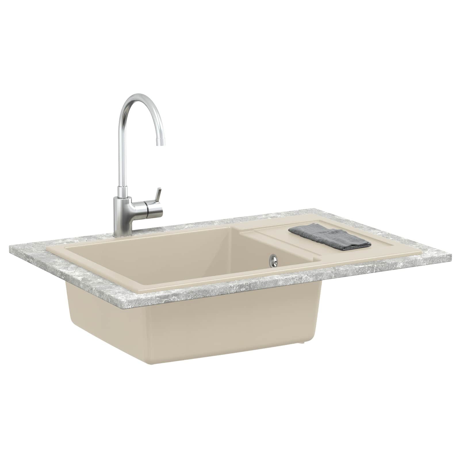 vidaXL Granitspüle Waschbecken Beige 780 x 500 mm 80% Quarz und 20% Harz, Rechteckig, 5/780 cm, (1 St)