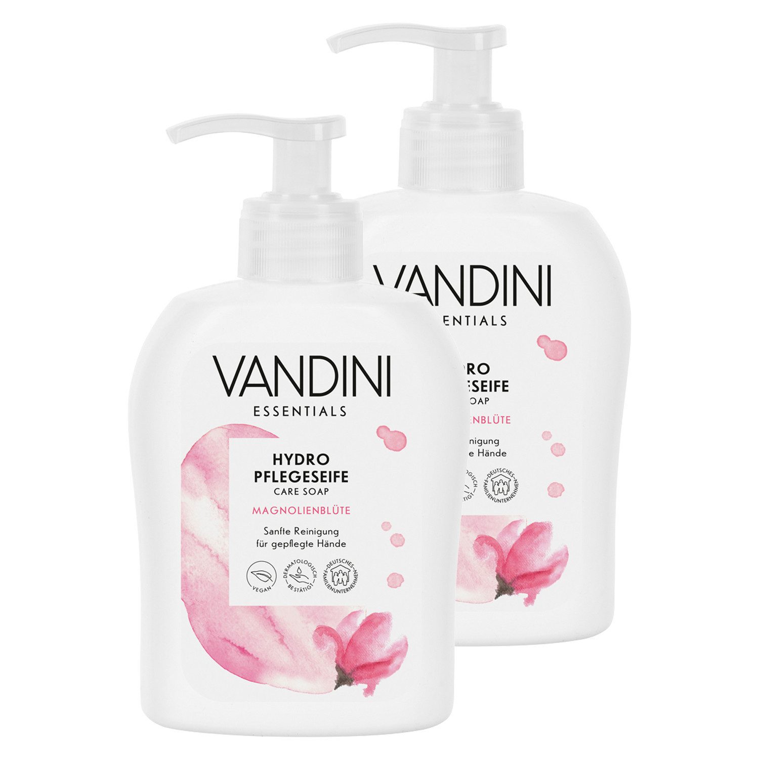 VANDINI Flüssigseife Hydro Flüssigseife Spender mit Magnolienblüte Duft vegan, 600ml, 2-tlg.