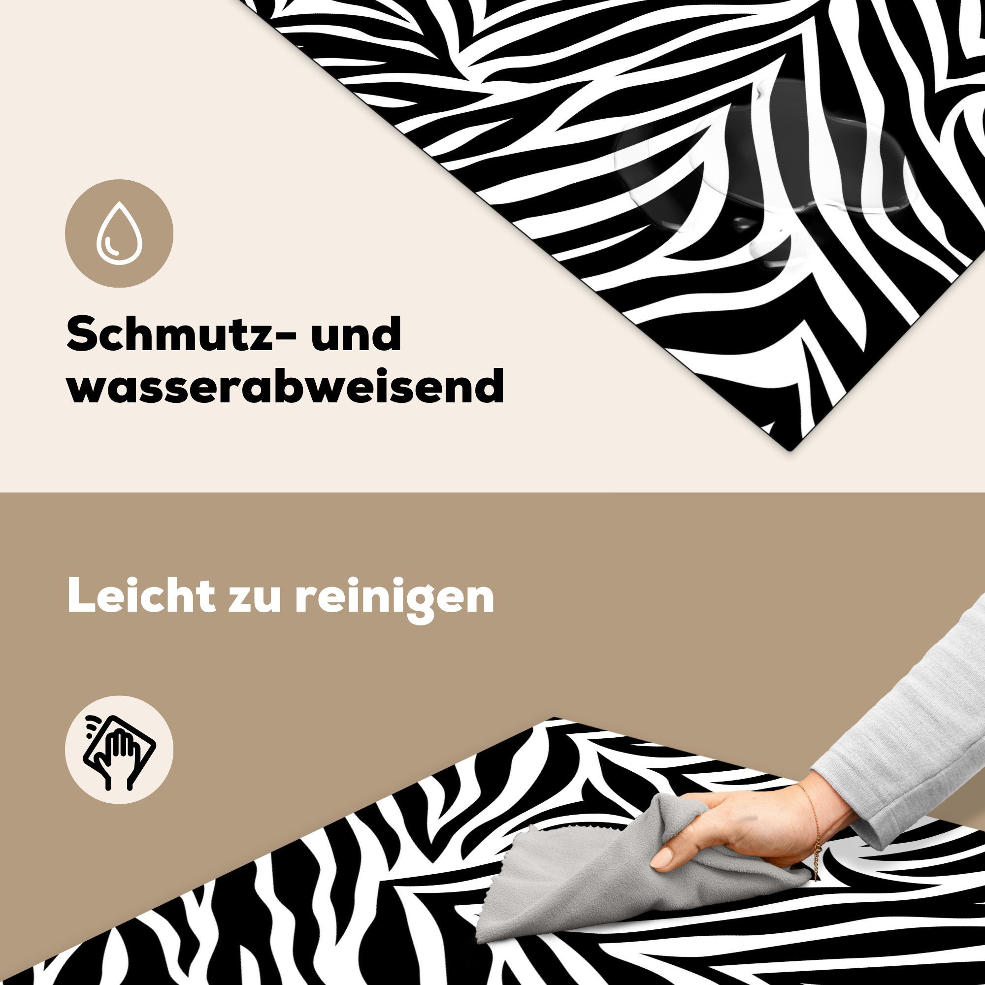 MuchoWow Herdblende-/Abdeckplatte Zebradruck mit schwarzen 78x78 Streifen, Ceranfeldabdeckung, weißen für (1 und tlg), Arbeitsplatte Vinyl, cm, küche