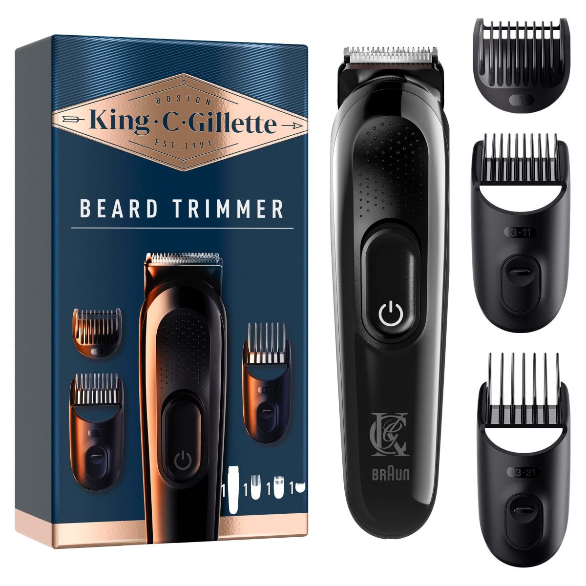 Braun Bartschneider King C. Gillette Barttrimmer Akku Präzisions-Trimmer Bartschneider, Limited Edition, Präzisionsrad für Längeneinstellungen, Abwaschbare Teile