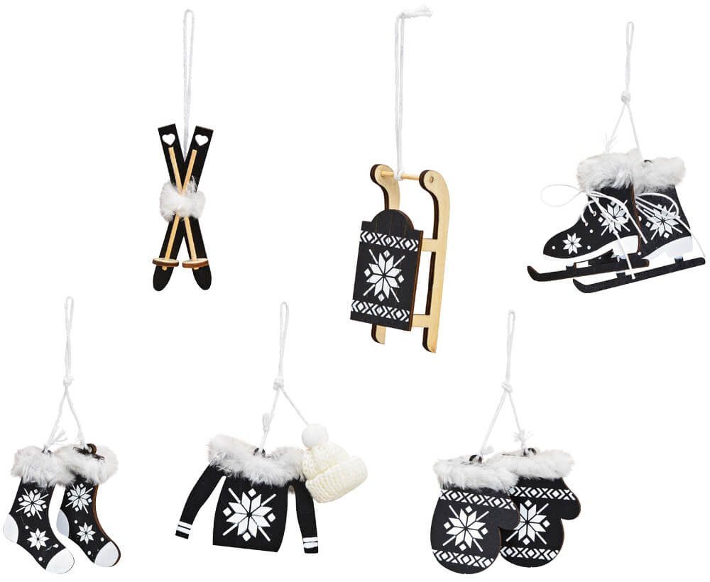 & matches21 cm 6-10 & Christbaumschmuck Schlitten Christbaumschmuck HOME Set Skier Holz (6-tlg) Zubehör HOBBY 6er