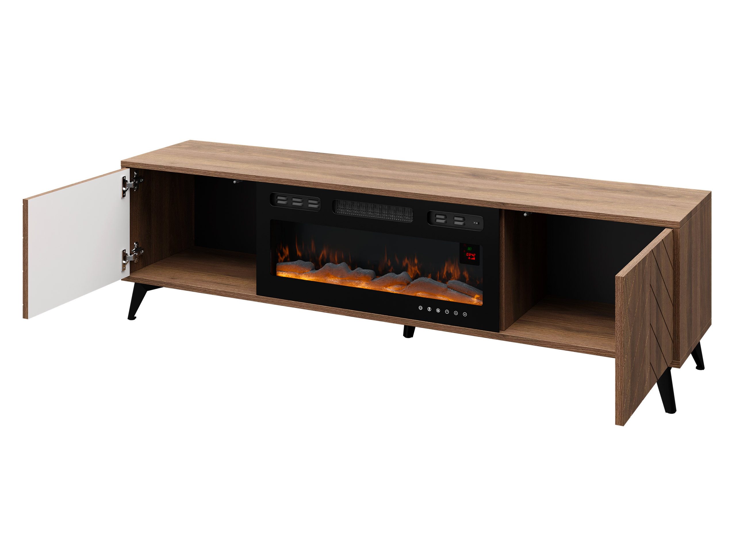 MIRJAN24 Wohnzimmer-Set Xylix Bis III, (2er-Set, Kleiderschrank, TV-Lowboard mit Kamin), Griffe und Füße aus Metall in der Farbe Gold – Bild 4 von 5