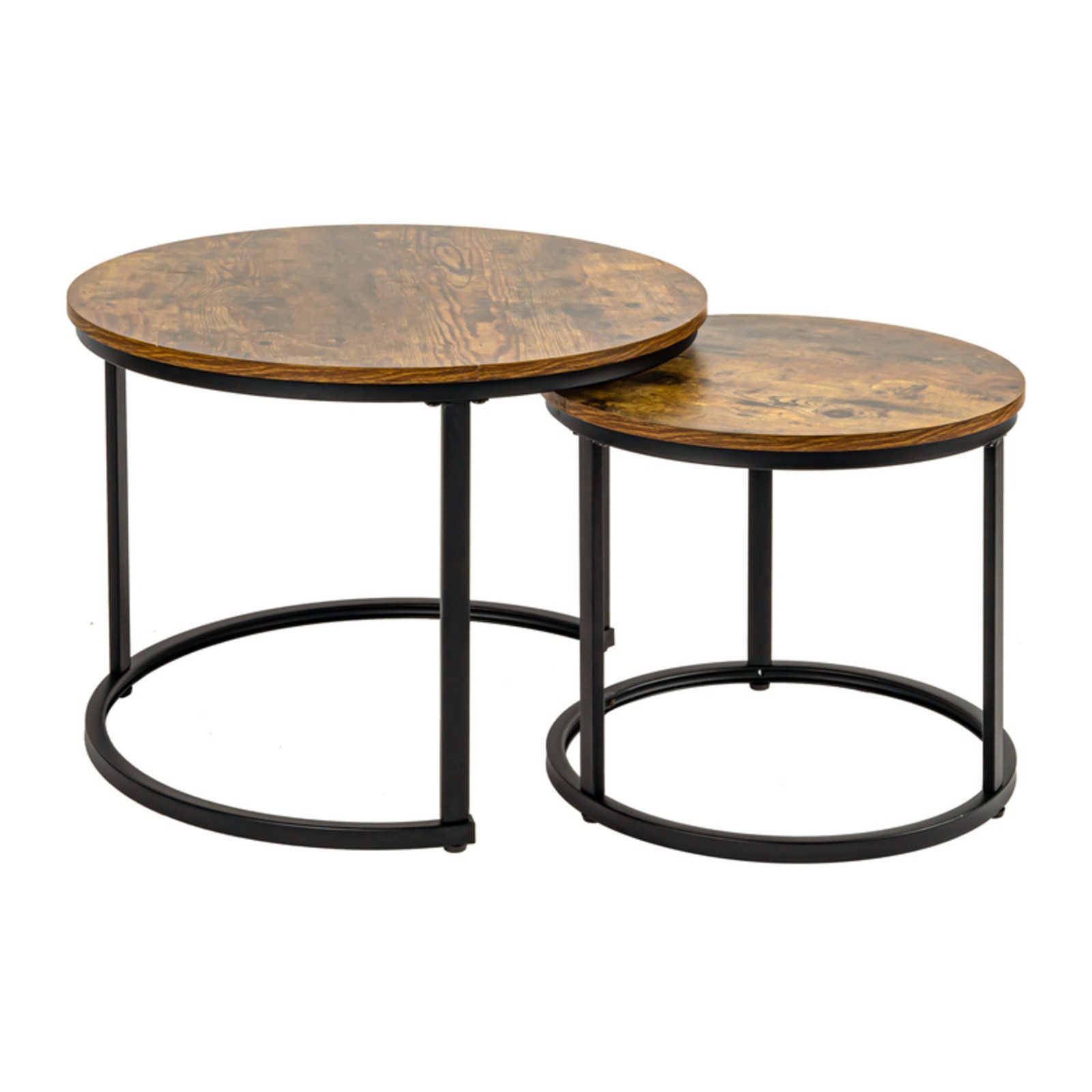 HawthyHome Couchtisch 2er-Set runde Beistelltische aus Holz & Metall (2-St), Moderne Kaffeetische für Wohnzimmer Schlafzimmer – Bild 3 von 5
