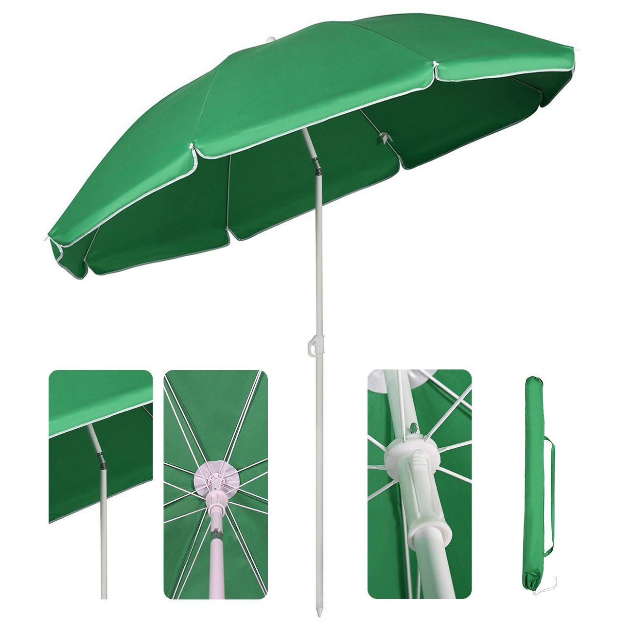 Sekey Sonnenschirm Ø 160 cm Balkonschirm Rund Strandschirm Sonnenschirm mit Schutzhülle, LxB: 160,00x160,00 cm, Neigungswinkel verstellbar, Höhe verstellbar, mi – Bild 2 von 5