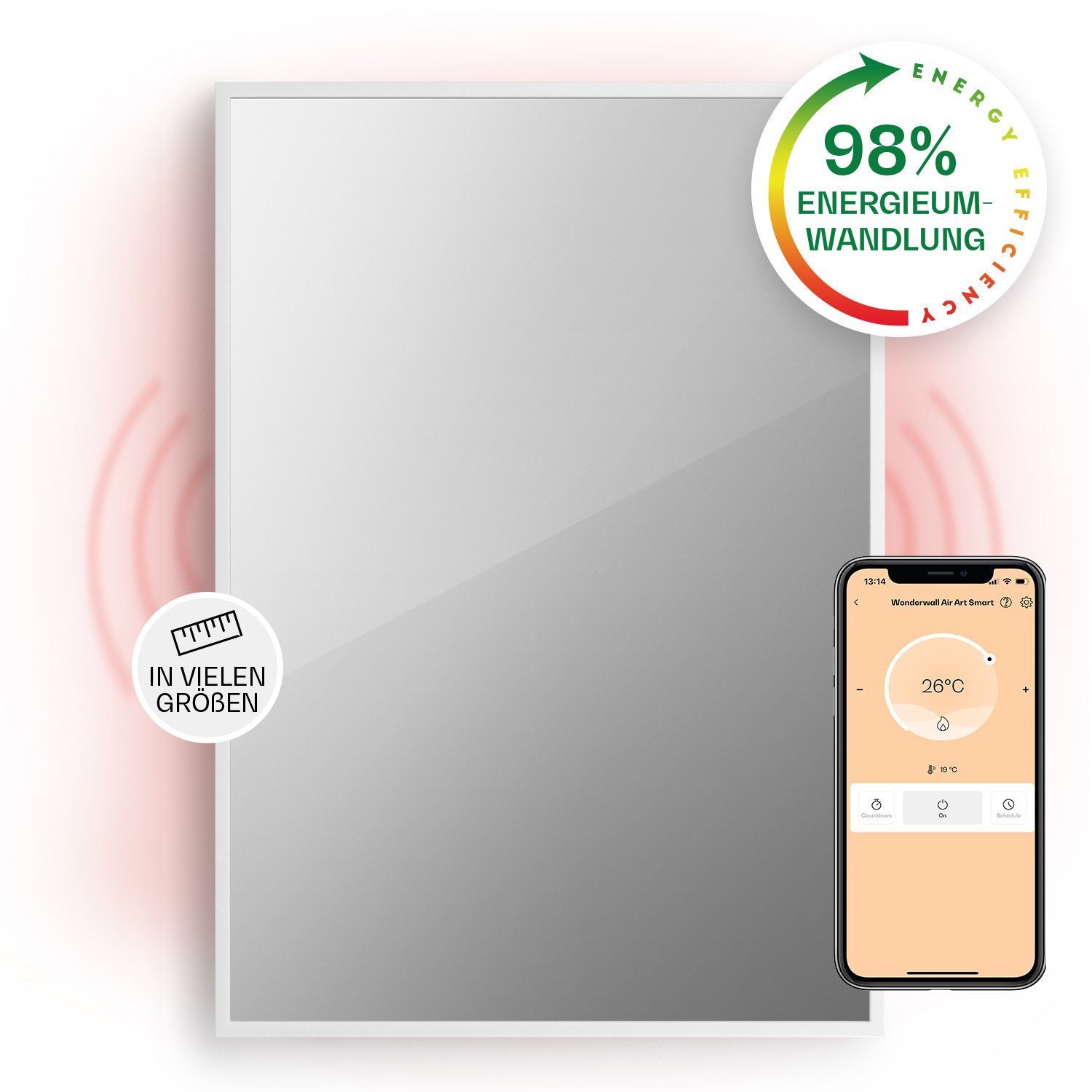 Klarstein Heizkörper La Palma Smart 750 W white, elektrische Infrarot Wandheizung Spiegel Thermostat Heizung elektrisch