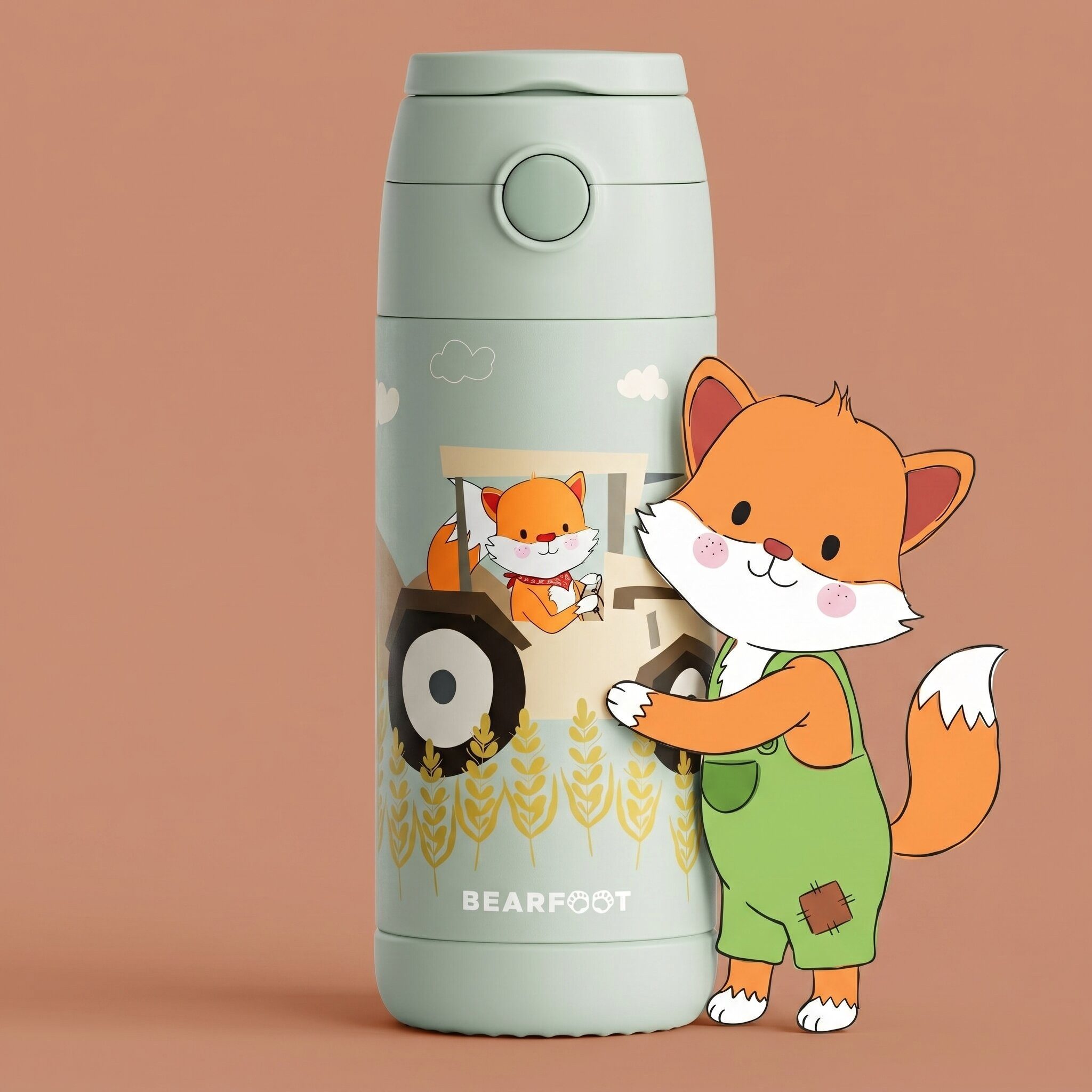 BEARFOOT Trinkflasche Thermo Kinder Trinkflasche Edelstahl - Traktor grün, Thermosflasche, auslaufsicher, Edelstahl, Kinderflasche, BPA-frei – Bild 2 von 5