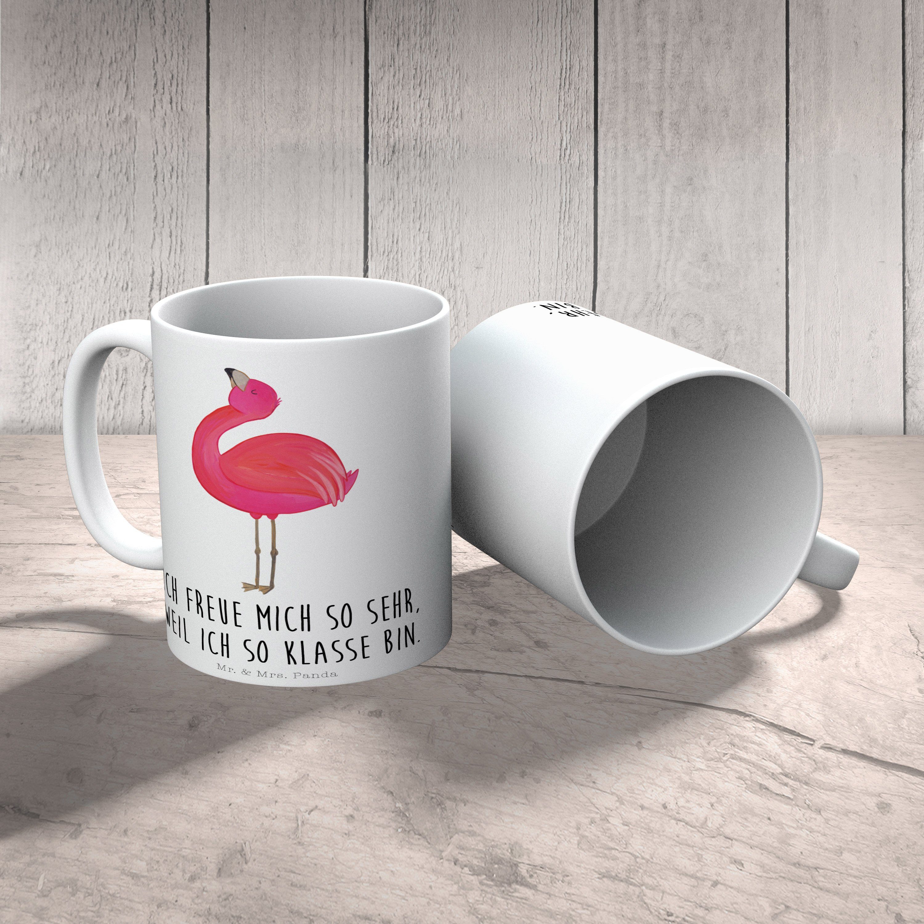 Mr. & Mrs. Panda Tasse Keramik Porzella, zufrieden, - stolz beste Freundin, Weiß - Flamingo Geschenk