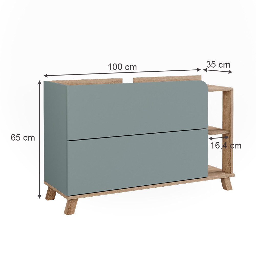 Vicco Waschbeckenunterschrank Karen, Sonoma/Blau, 100 x 65 cm mit 2 Schubladen (1-St) – Bild 2 von 5