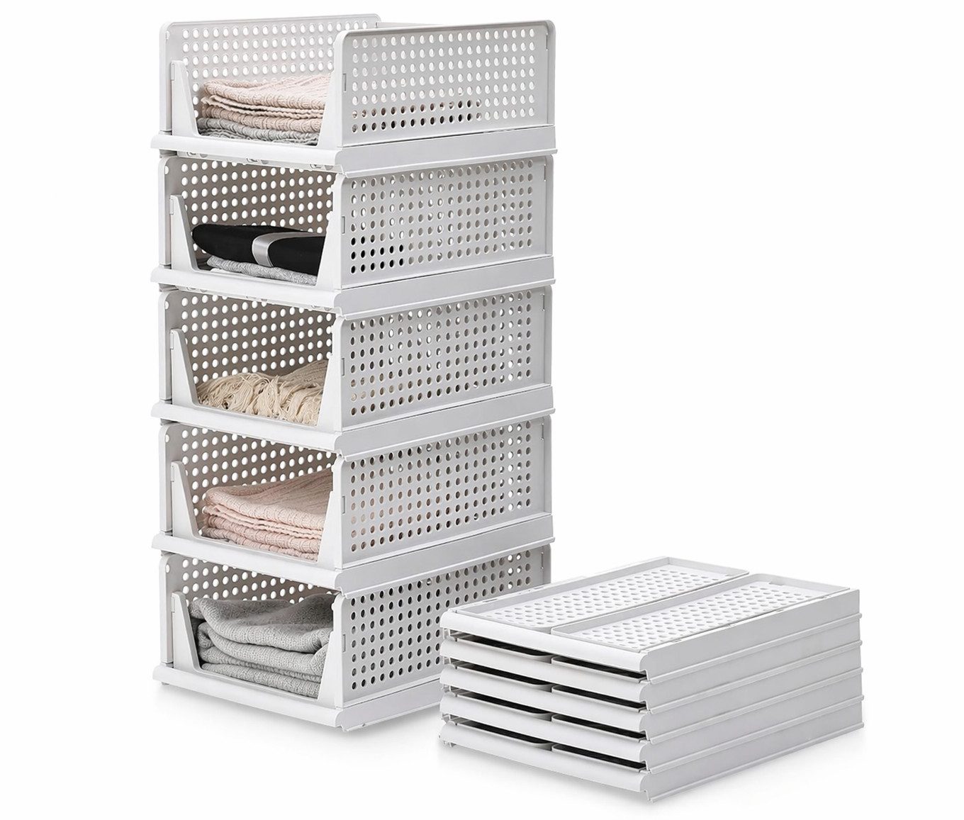 Allyson Organizer Stapelbares Schranksystem Set – Klappbare Kleiderschrank Organizer (Multipack, 5-teiliges Set), Platzsparend faltbar, verstärktes Stecksystem, Belüftungsschlitze