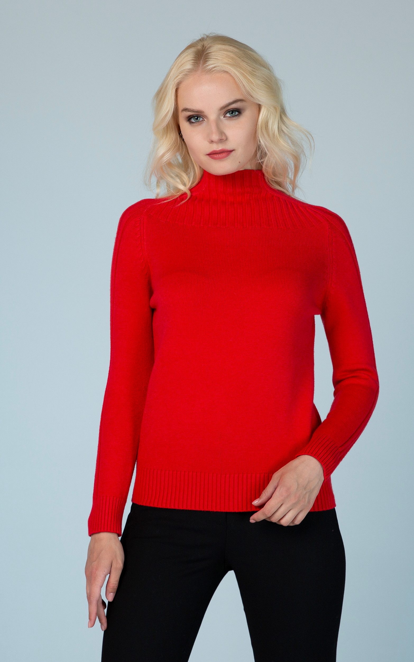 Passioni Strickpullover Stehkragenpullover mit Rippdetails günstig online kaufen