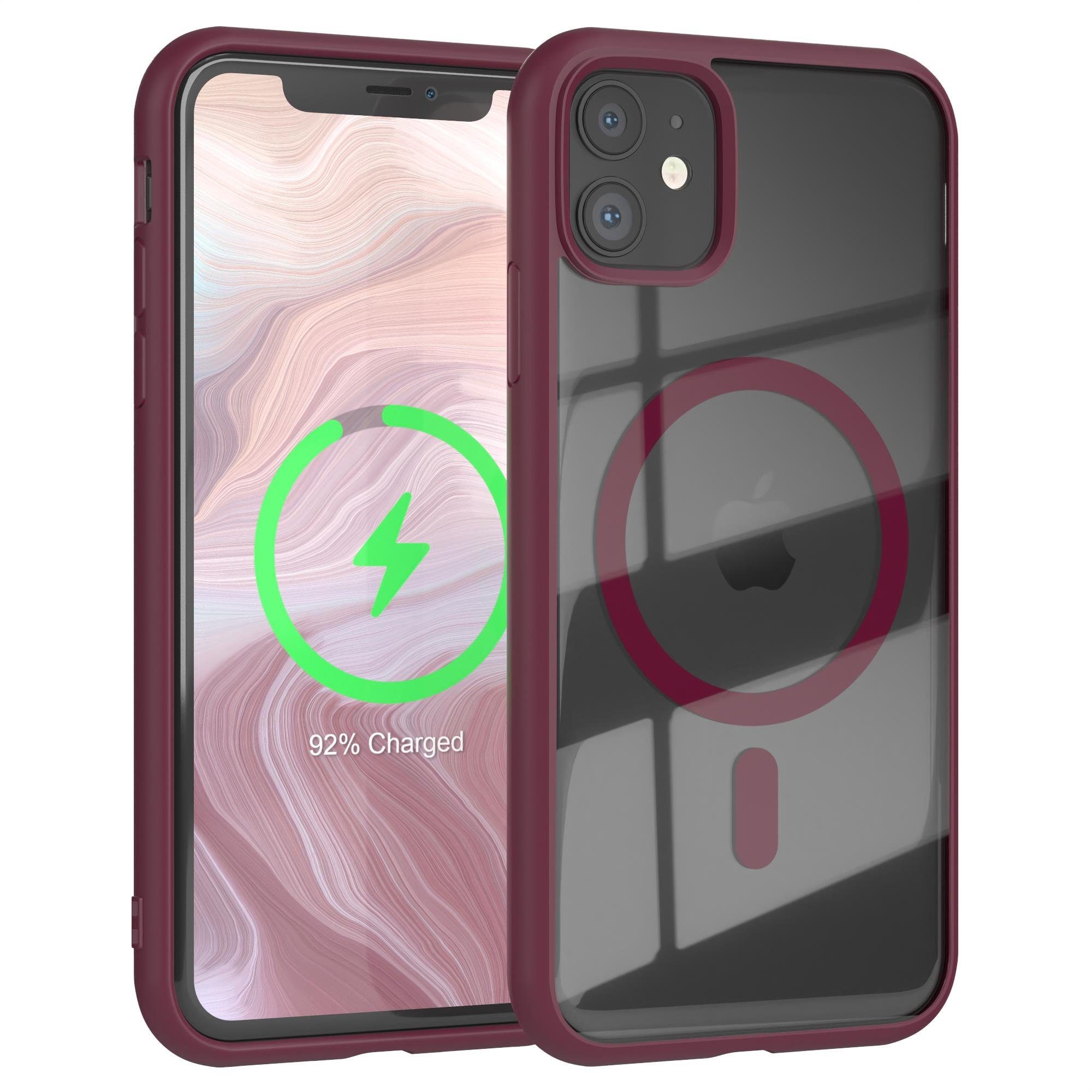 EAZY CASE Handyhülle Transparente Hülle mit MagSafe für iPhone 11 6,1 Zoll, Back Cover Slimcover mit Displayschutz, Magsafefunktion, Bumper, Beere