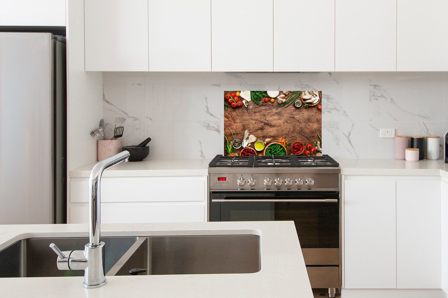 MuchoWow Wandschutz, Küchenrückwand Kräuter Gemüse Temperaturbeständig küchen aus 60x40 Rustikal, (1-tlg), Herdblende cm, - -