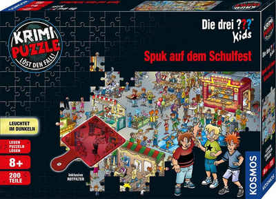 Kosmos Puzzle Krimipuzzle Die drei ??? Kids 200 Teile / Spuk auf dem Schulfest, 200 Puzzleteile, leuchtet im Dunkeln, Made in Germany