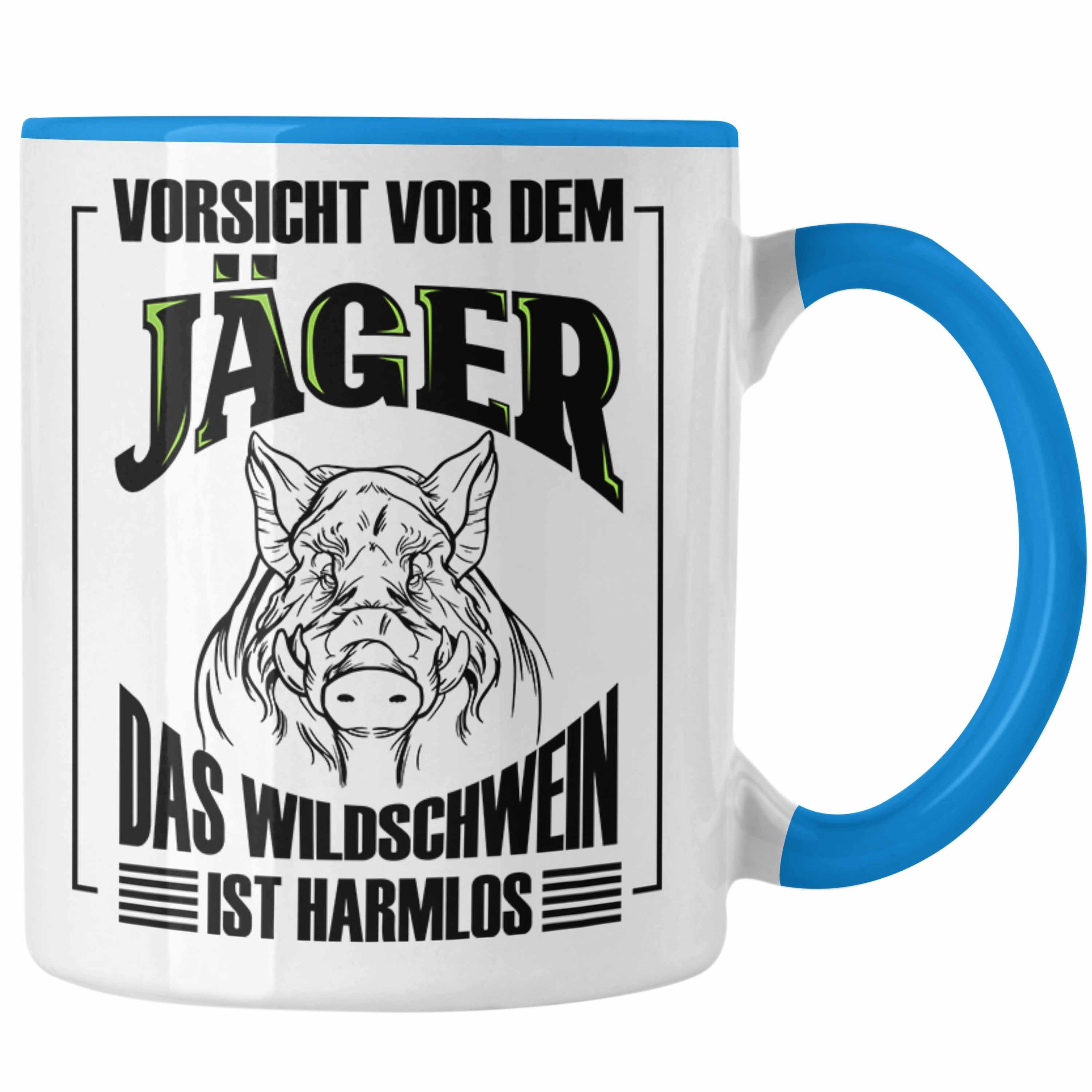 Trendation Tasse Lustige Tasse Geschenk für Jäger Wildschwein Spruch Geschenkidee Jagd Blau