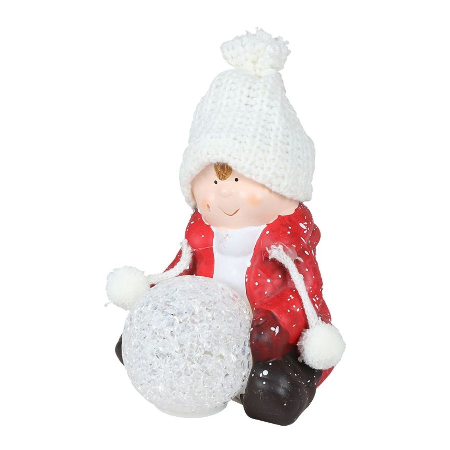 EDCO Dekofigur Keramik-Kinderfigur LEDSchneeball Dekofigur sitzend mit Weihnachtsdeko