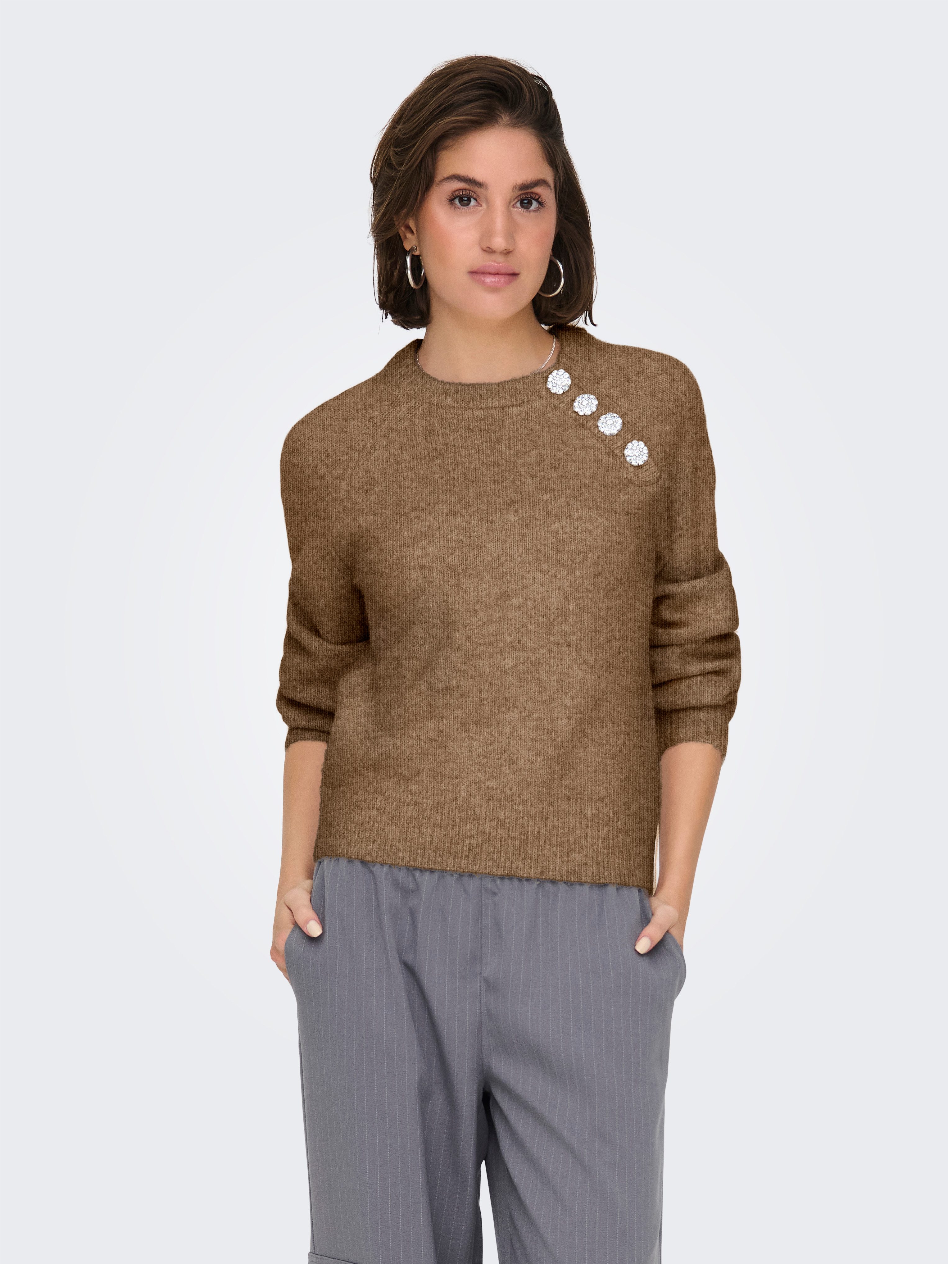 ONLY Strickpullover ONLLAUREN LIFE LS O-NECK BUTTON KNT
