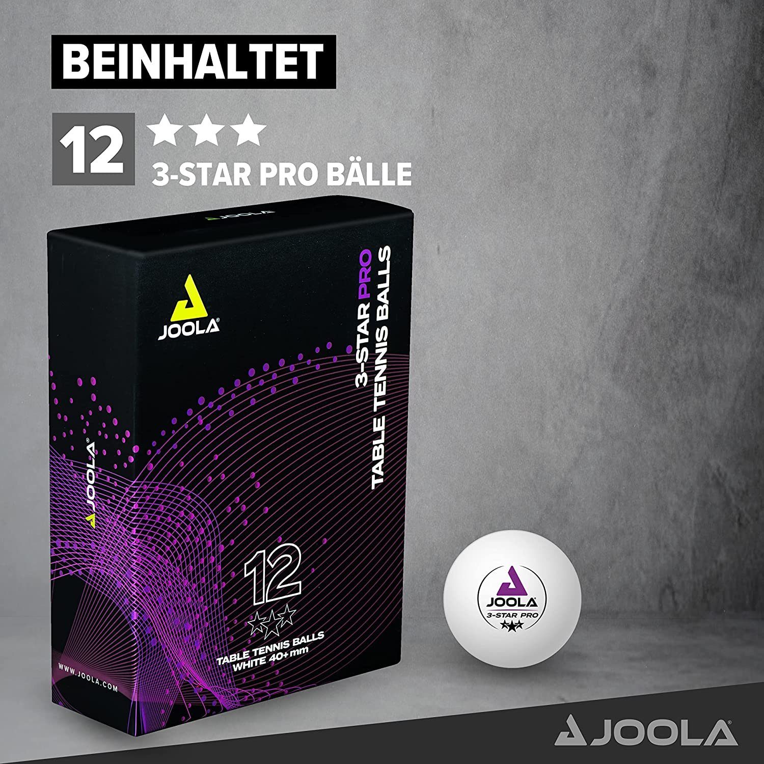 Joola Tischtennisball Tischtennisbälle 3-Star Pro Ball white 12 CT, Tischtennis Bälle Tischtennisball Ball Balls