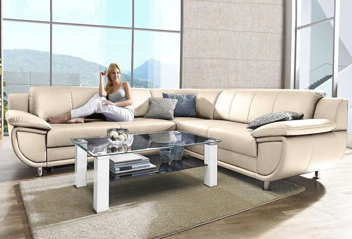TRENDMANUFAKTUR Ecksofa Rondo wahlweise mit Schlaffunktion, bequeme Armlehnen, L-Form, wahlw.mit Federkern, Füße chromfarben, Unser Dauertiefpreis