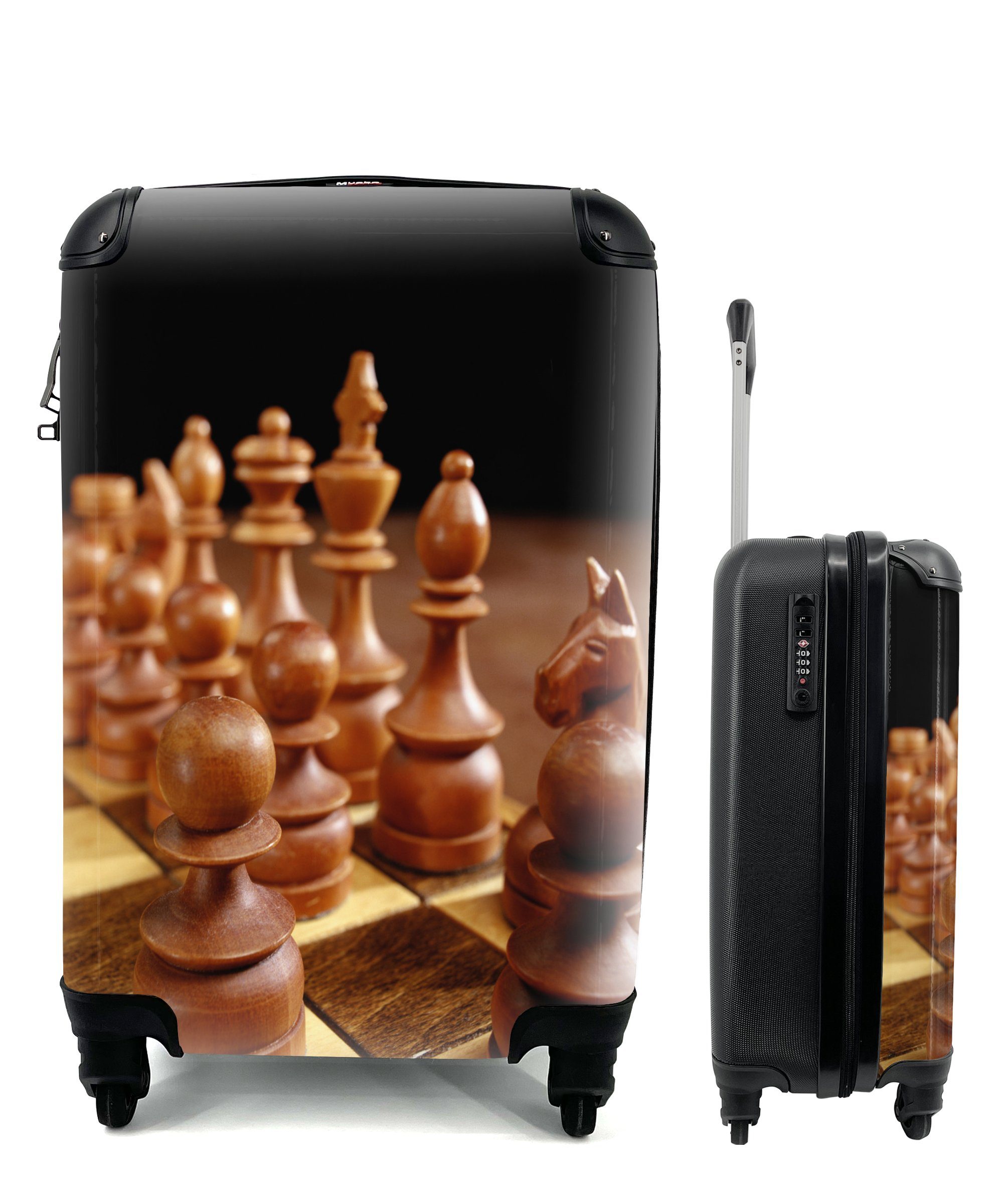 MuchoWow Handgepäckkoffer Eine Nahaufnahme der Schachfiguren, 4 Rollen, Reisetasche mit rollen, Handgepäck für Ferien, Trolley, Reisekoffer
