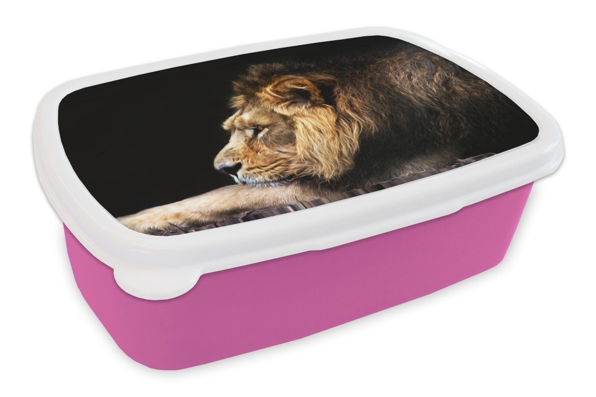 MuchoWow Lunchbox Profil - Kunststoff Kinder, für - Erwachsene, Snackbox, rosa Schwarz, Kunststoff, (2-tlg), Brotbox Löwe Mädchen, Brotdose