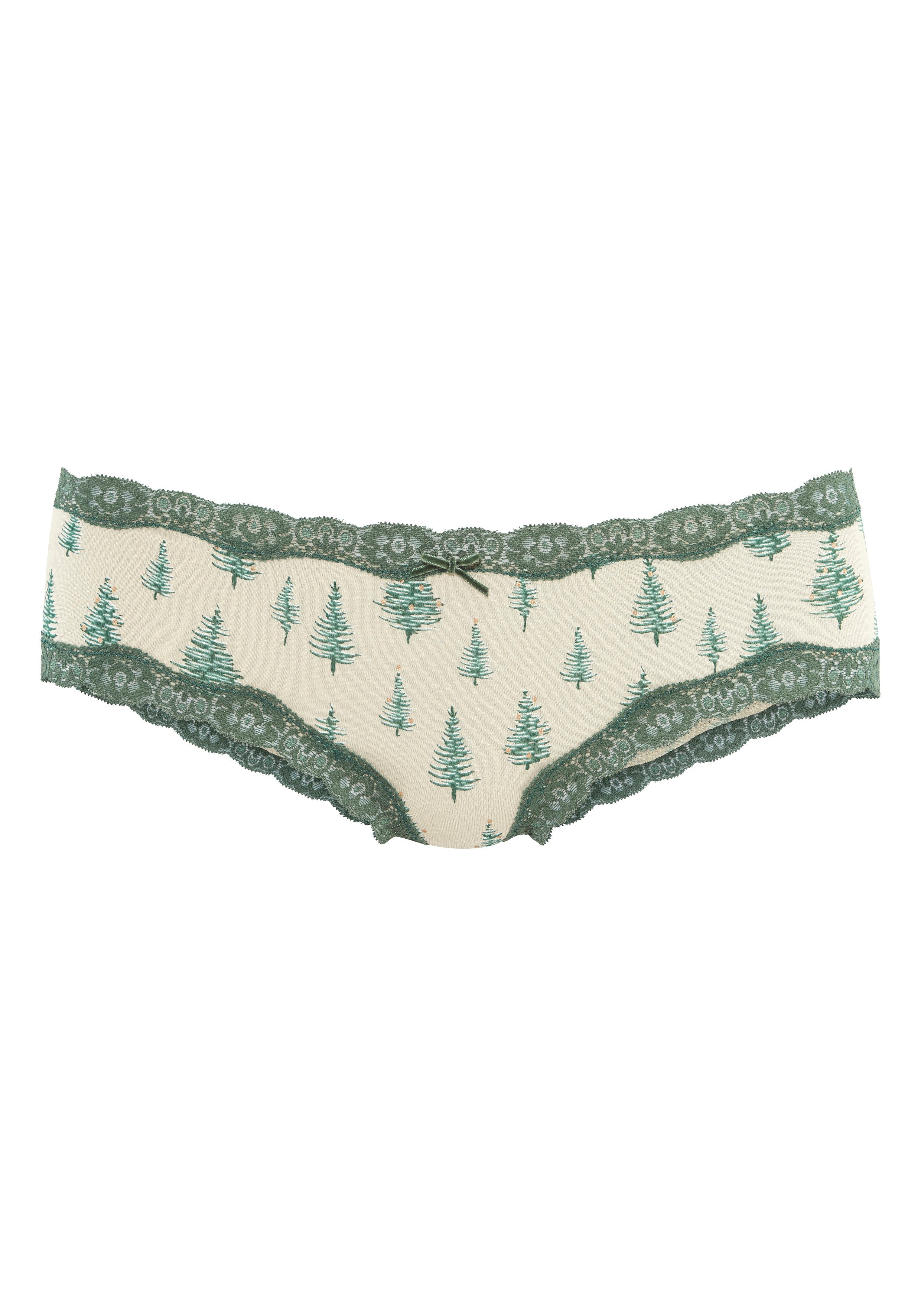 LASCANA Hipster (2er-Pack) mit feiner Spitze und weihnachtlichen Prints