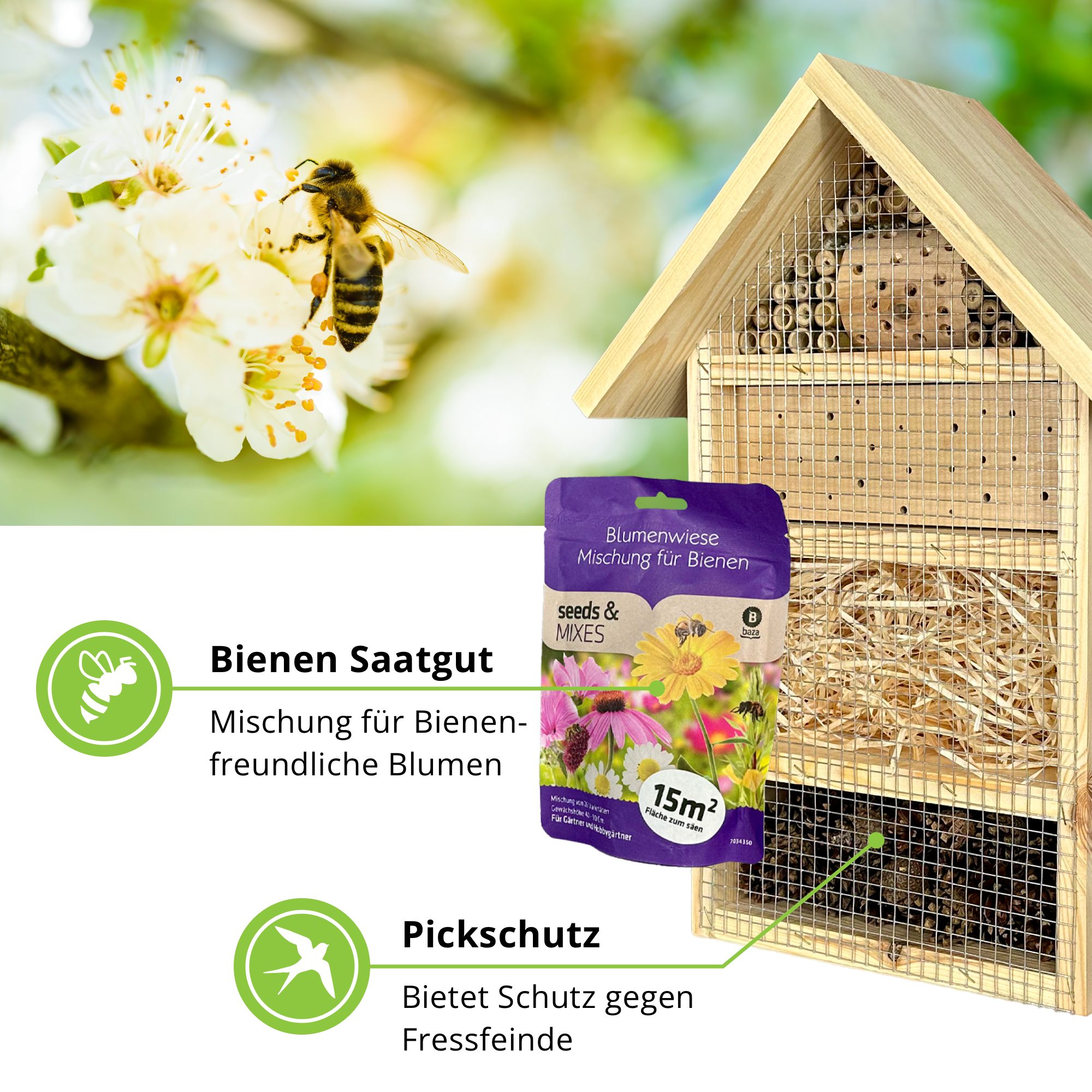 gartenetage Insektenhotel Geschenkset Insektenhotel - Insektenhotel mit Saatgutmischung, Ideales Geschenk für Gartenliebhaber – Natürliche Materialien