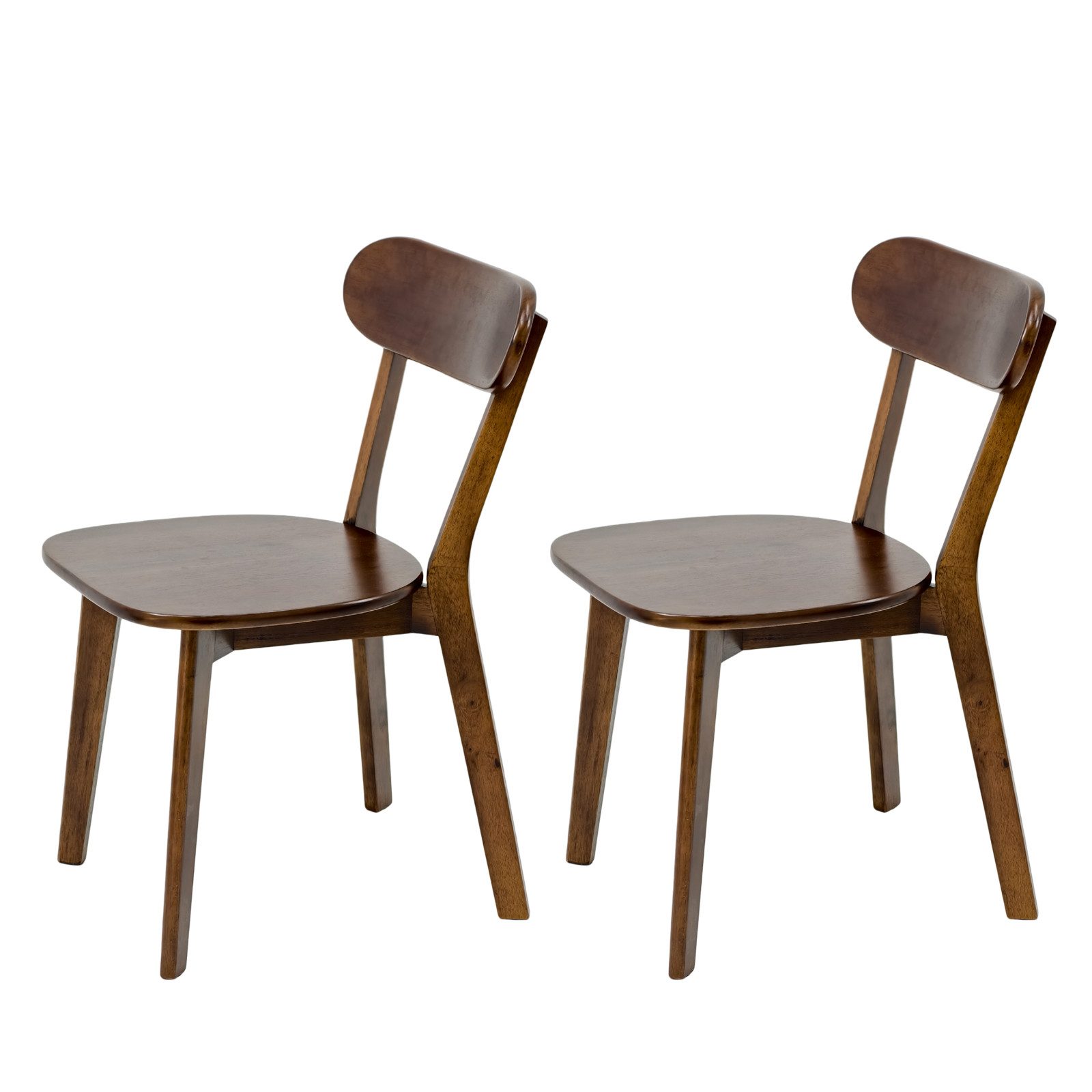 Fine Life Pro Stuhl Esszimmerstühle 2er-Set Massivholz, Walnuss, Mid-Century, geschwungene Lehne, verstellbare Fußstützen