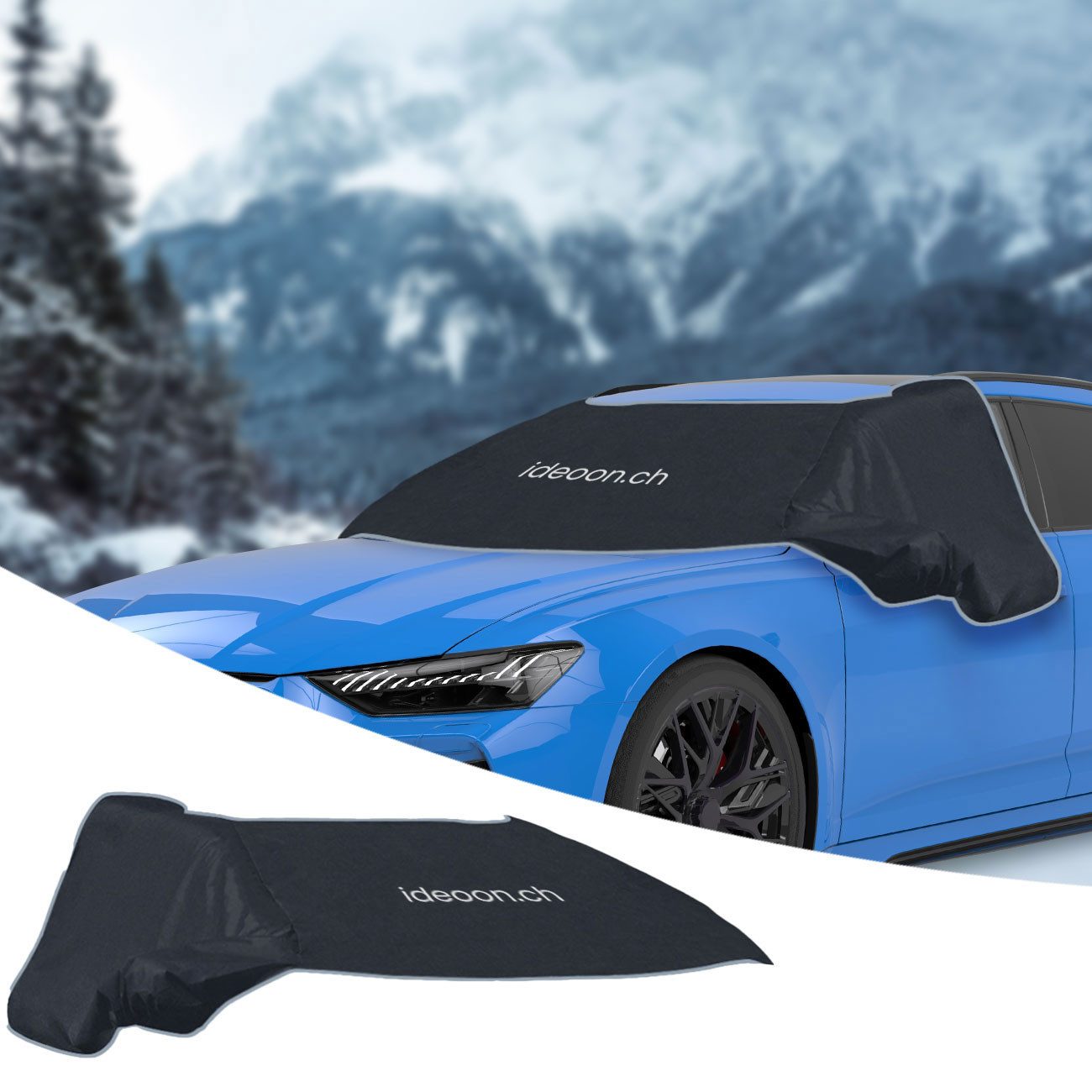 shop'n smile ideoon Frontscheibenabdeckung Windschutz Autoscheibenabdeckung 270x94cm Magnetbefestigung Eis&Schnee, (1-St), 12 Magneten, Seitenflügel, wetterfestes PP-Material