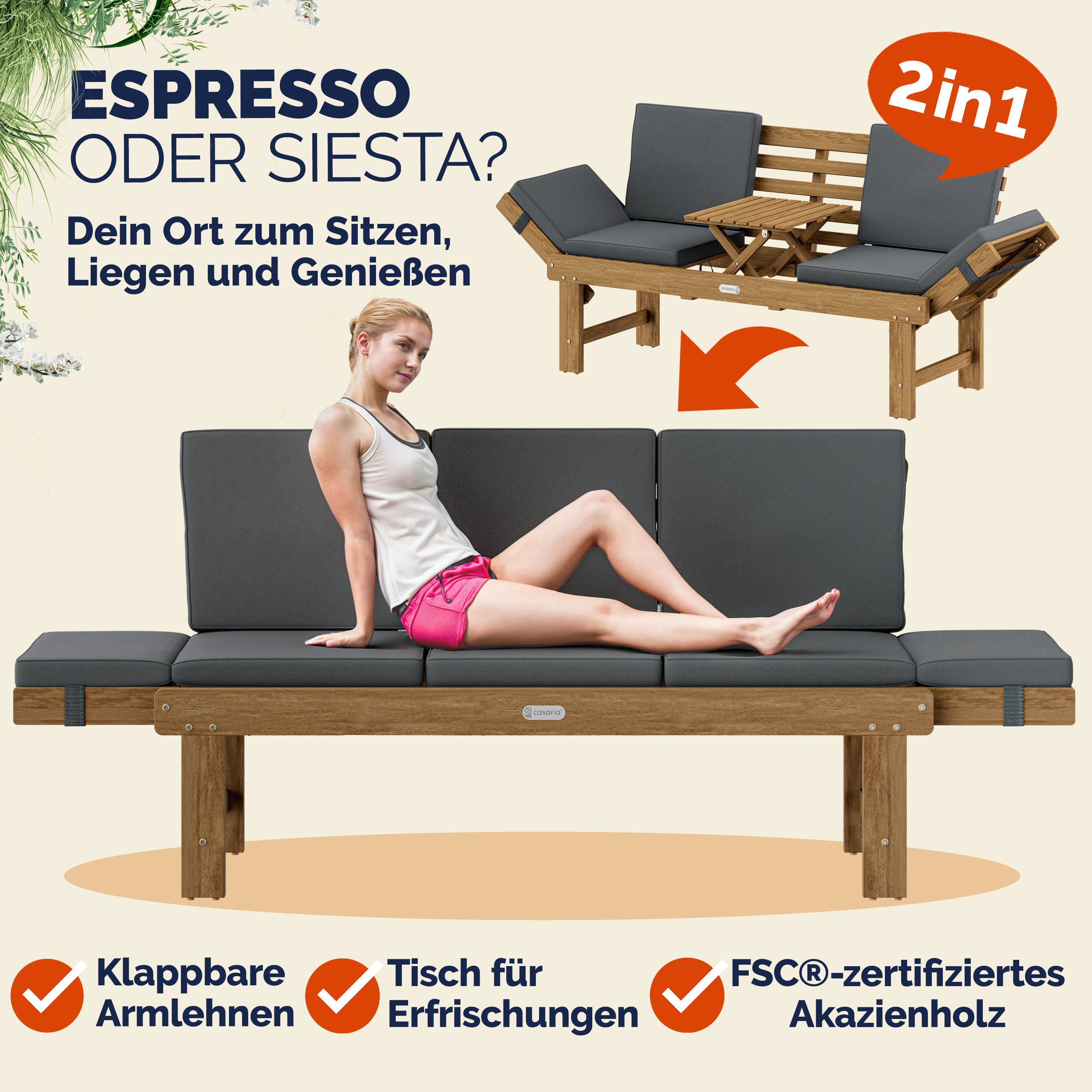 Casaria Gartenbank, Wetterfest Holz mit Tisch günstig online kaufen