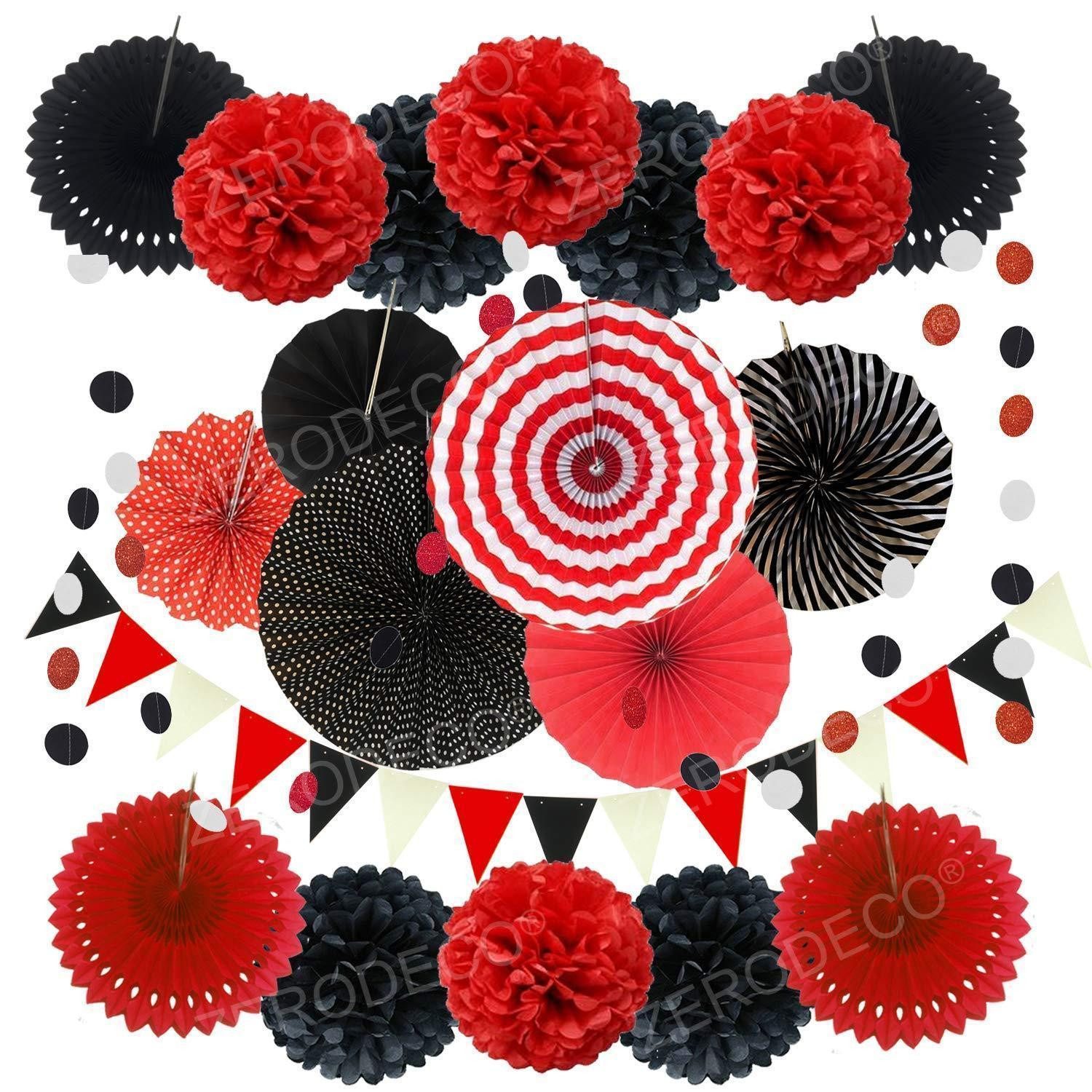 LuxusKollektion Girlande Dekoration Set Rot Schwarz Party Hochzeit Geburtstag