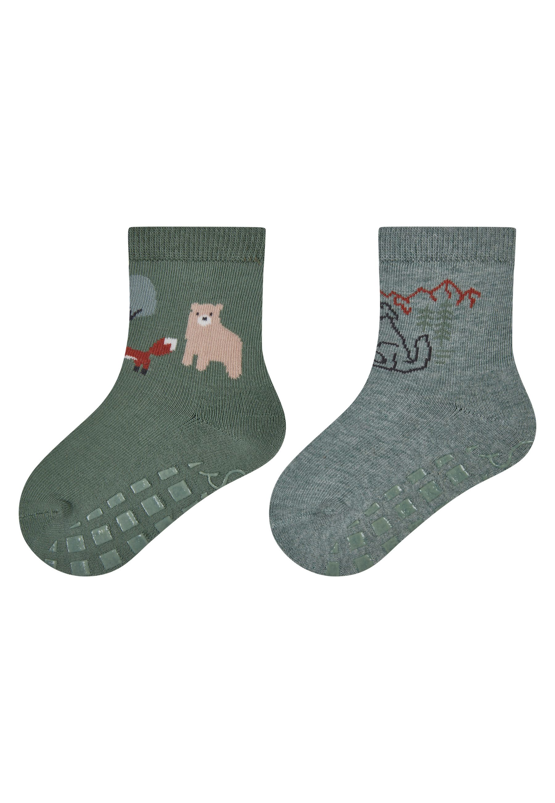 Sterntaler Chaussettes Antidérapantes Bébé Fille Chat & Cœur - Vert Clair