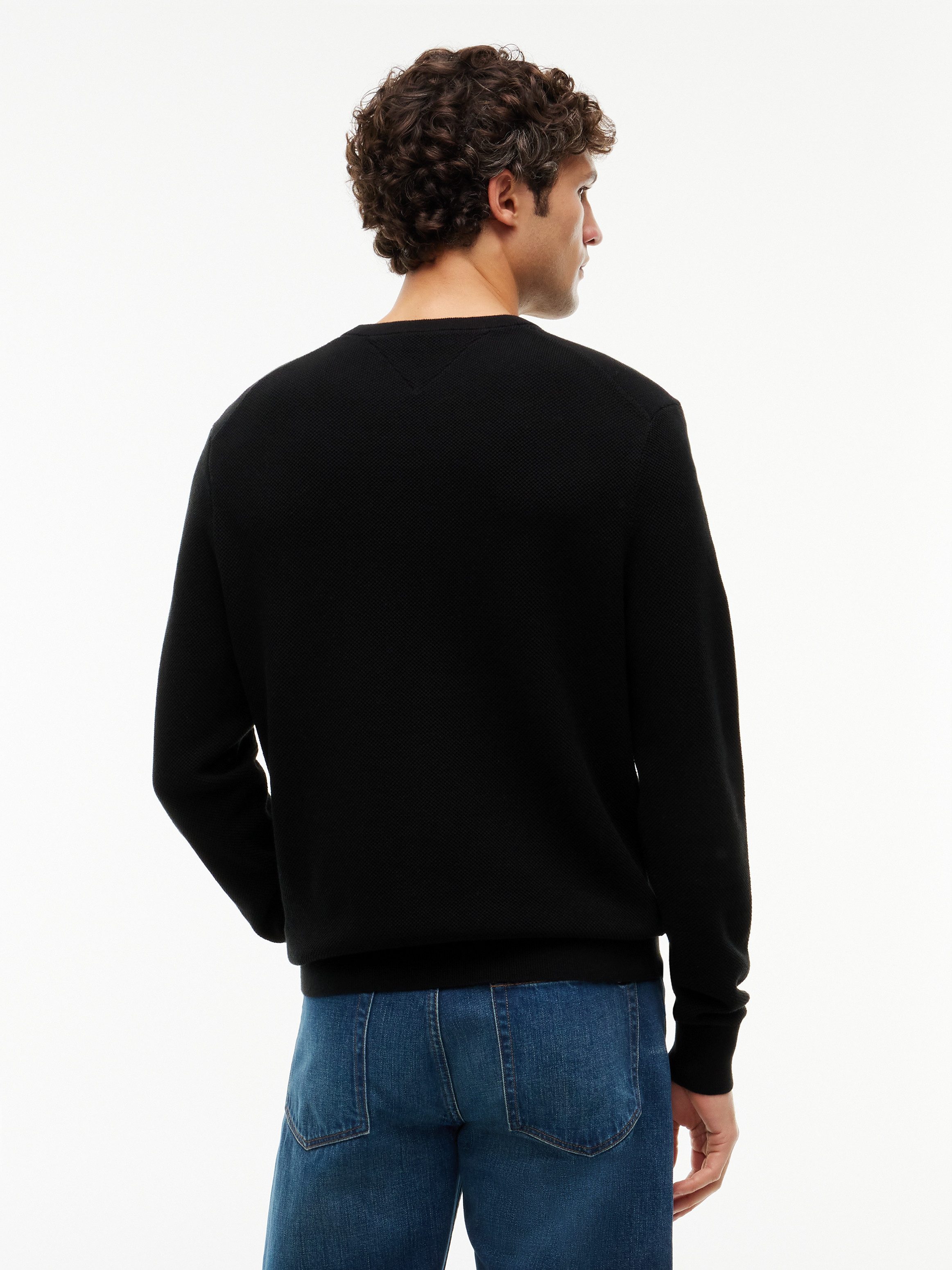 Tommy Hilfiger Rundhalspullover ESSENTIAL STRUCTURE CREW NECK mit Struktur und Label unifarben, casual, regular fit, Baumwolle, Rundhals