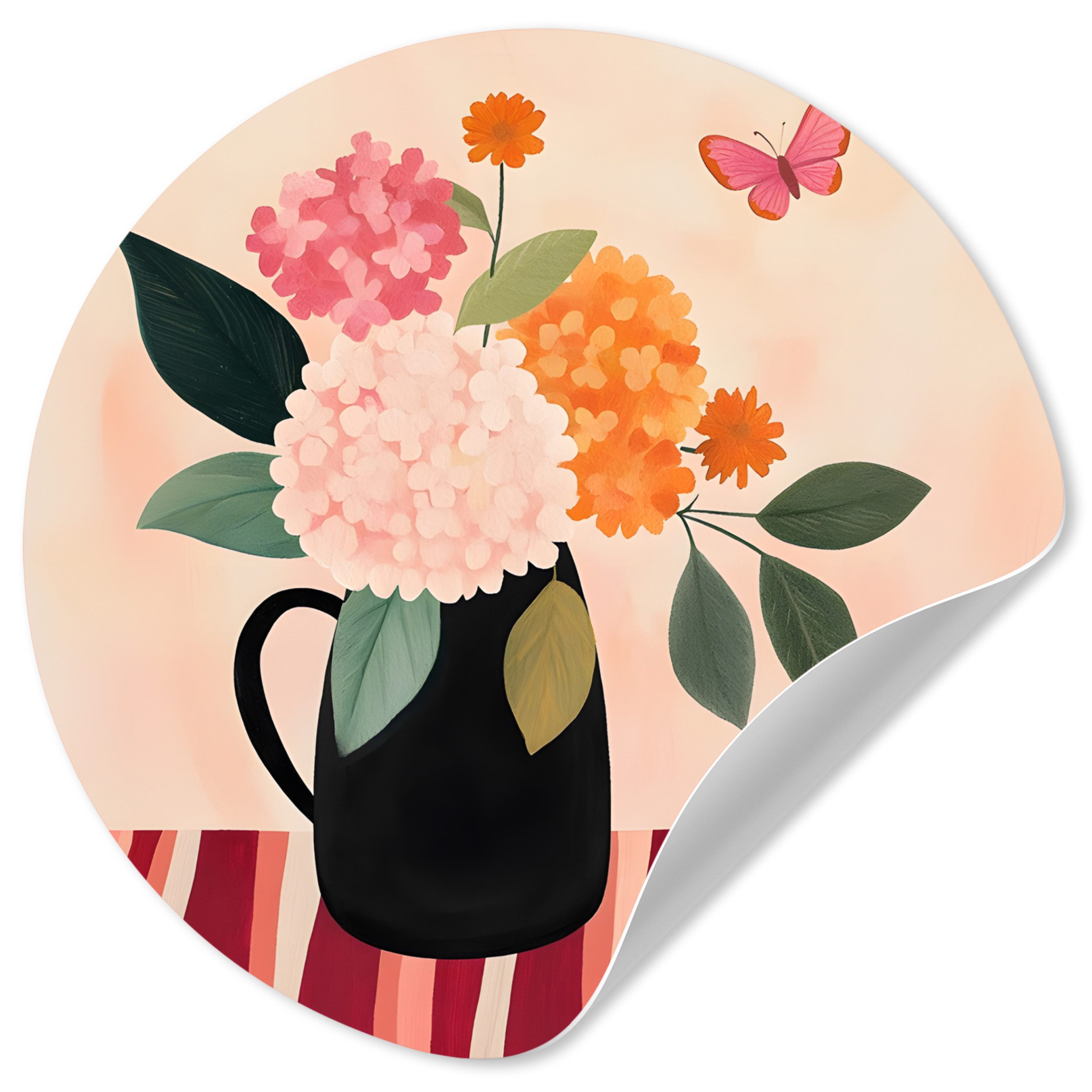 MuchoWow Wandsticker Vase - Blumen - Schmetterling - Rot (1 St), Wandtattoo Selbstklebend, Wohnzimmer Deko Aufkleber, 30x30 cm