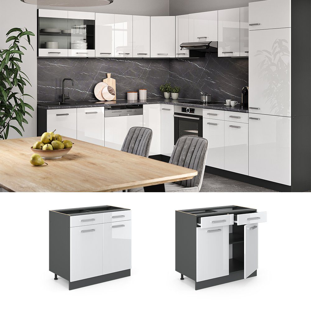 Vicco Unterschrank R-Line, Weiß Hochglanz/Anthrazit, 80 cm ohne Arbeitsplatte (1-St)