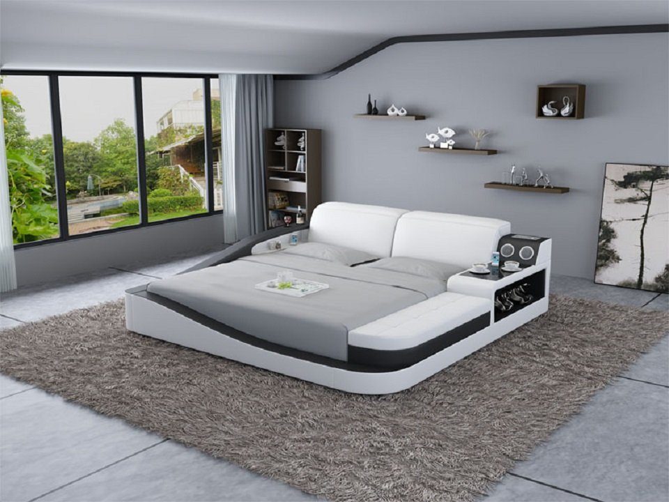 JVmoebel Bett Luxus Schlafzimmer Bett Polster Design Leder Doppel Betten Textil Weiß/Schwarz