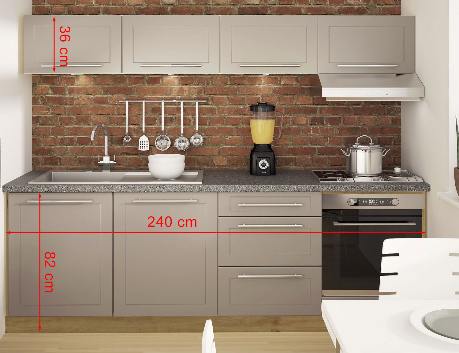 Feldmann-Wohnen Küchenzeile Kvantum, (Kvantum), 240cm eiche artisan / beige matt Teilauszug