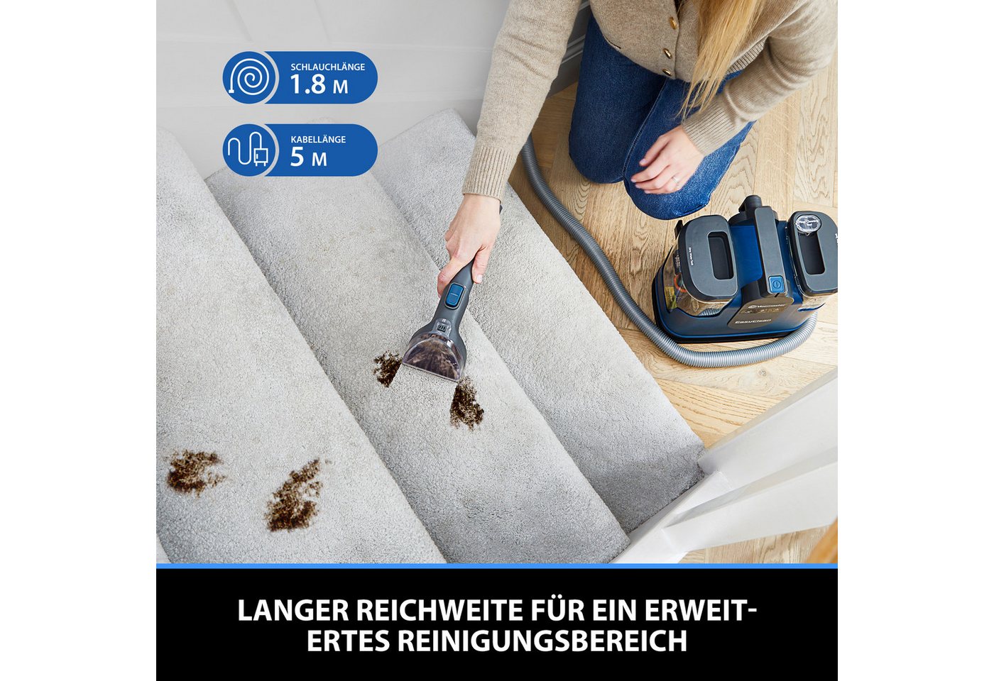 Vacmaster Wasch-Sauger Erhitzt Waschsauger, Teppichreiniger, Polsterreiniger Gerät, 500W, 500 W, beutellos, Reinigungsgerät für Teppich, Polster, Auto, Sofa Flecken