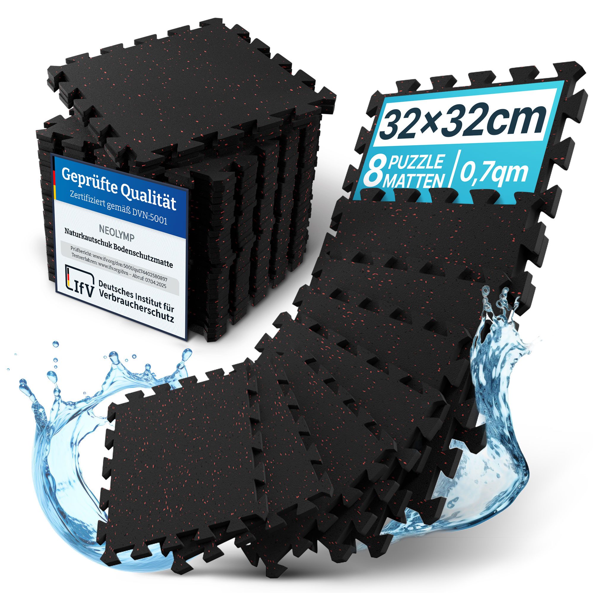 NEOLYMP Whirlpoolmatte Robuste Bodenschutzmatte - Fitness - Schutzmatte Boden - Fitnessmatte, (8 Puzzlestücke inkl. Randteile, 8 Schutzmatten Pool inklusive Randstücke - Puzzletechnik Poolboden), Schützt deinen Pool, Vollgummi Matte, Studioqualität, Anti-Rutsch