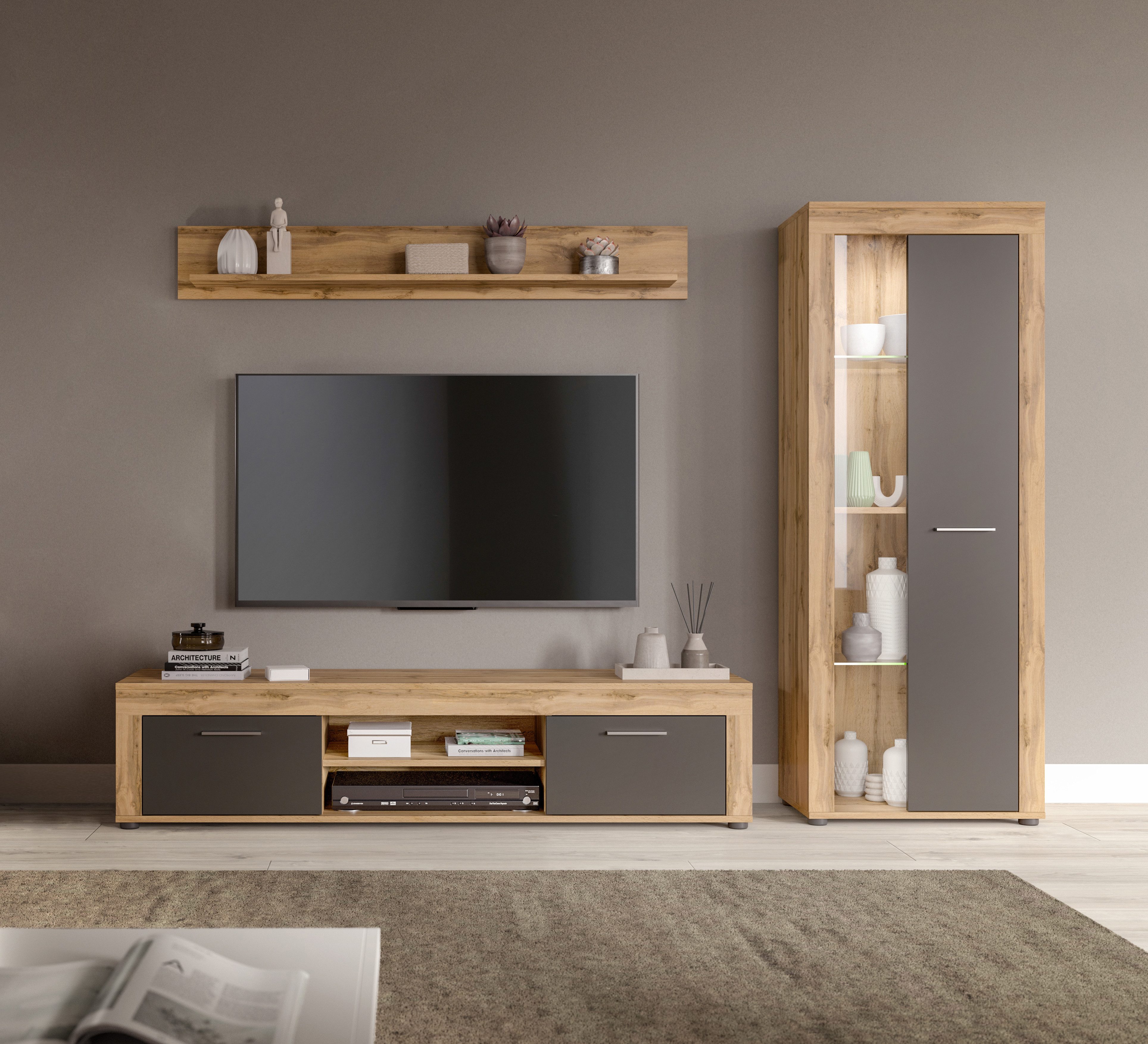 INOSIGN Wohnwand Aosta, Breite 235cm, bestehend aus Lowboard, Wandboard, Vi günstig online kaufen