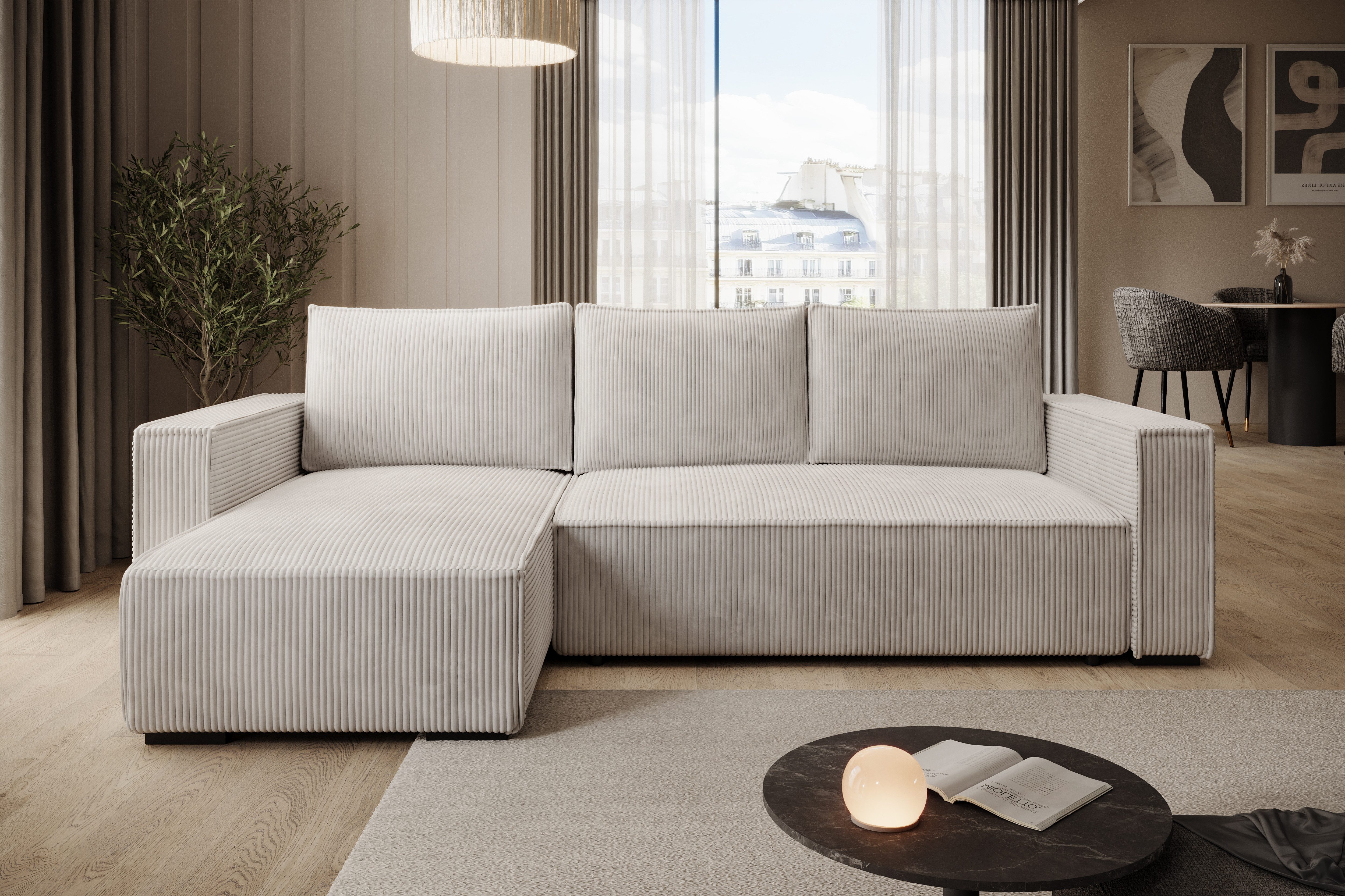 storez24 Ecksofa Letto, mit Bettkasten und Schlaffunktion, Cordstoff, L-Form, bequem