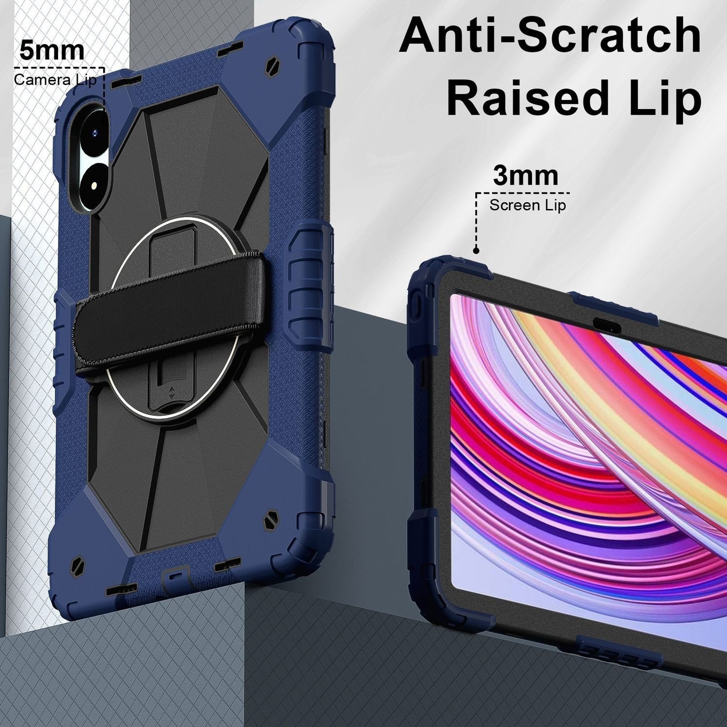 Wigento Tablet-Hülle Für Xiaomi Redmi Pad Pro 12.1 Design Silikon Hybrid Hülle Dunkelblau, Hybrid Schutzhülle Smart Case Cover mit Schultergurt