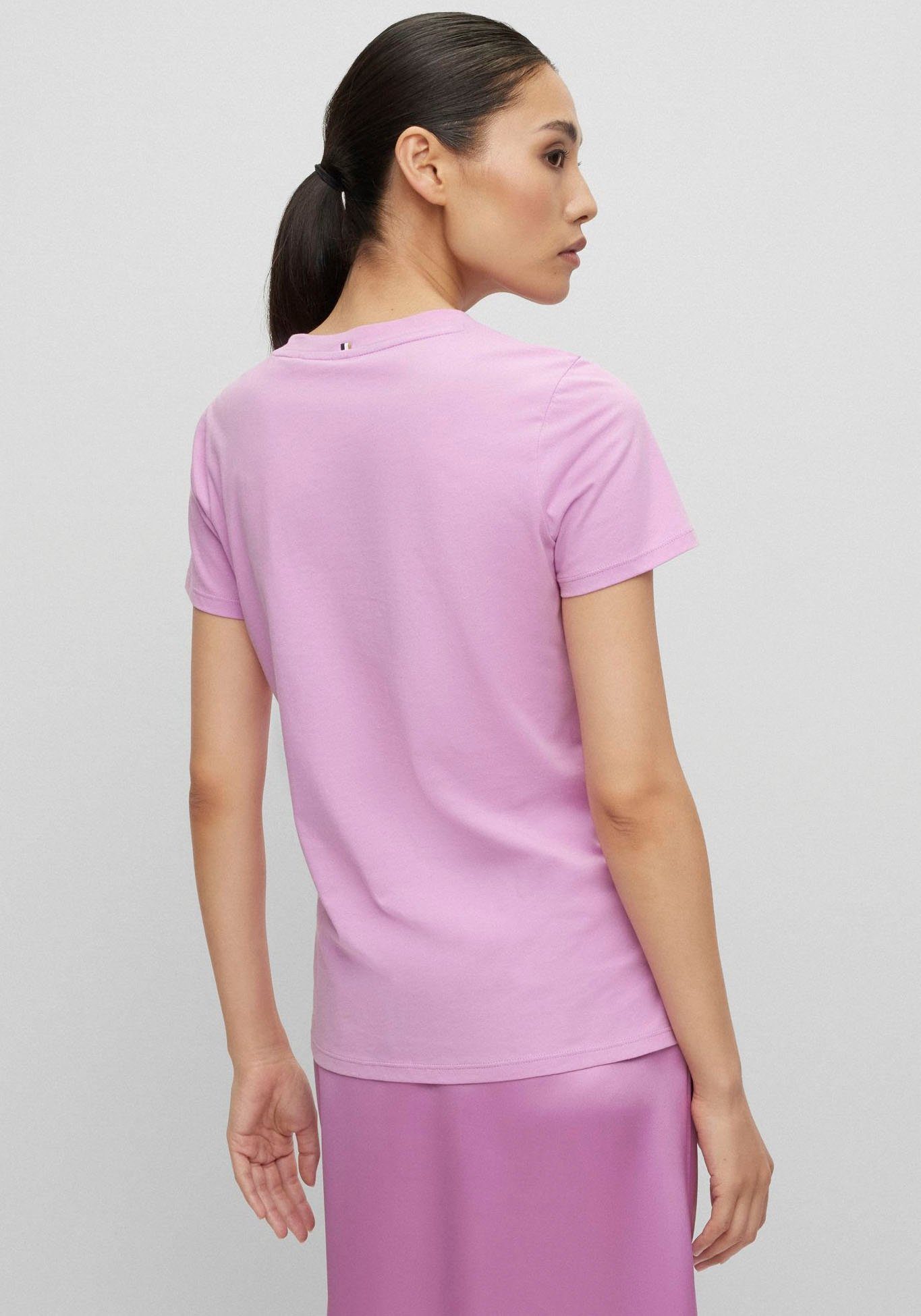 mit Open der (1-tlg) BOSS C_Elogo_5 T-Shirt ORANGE Pink BOSS Logoschriftzug auf Brust