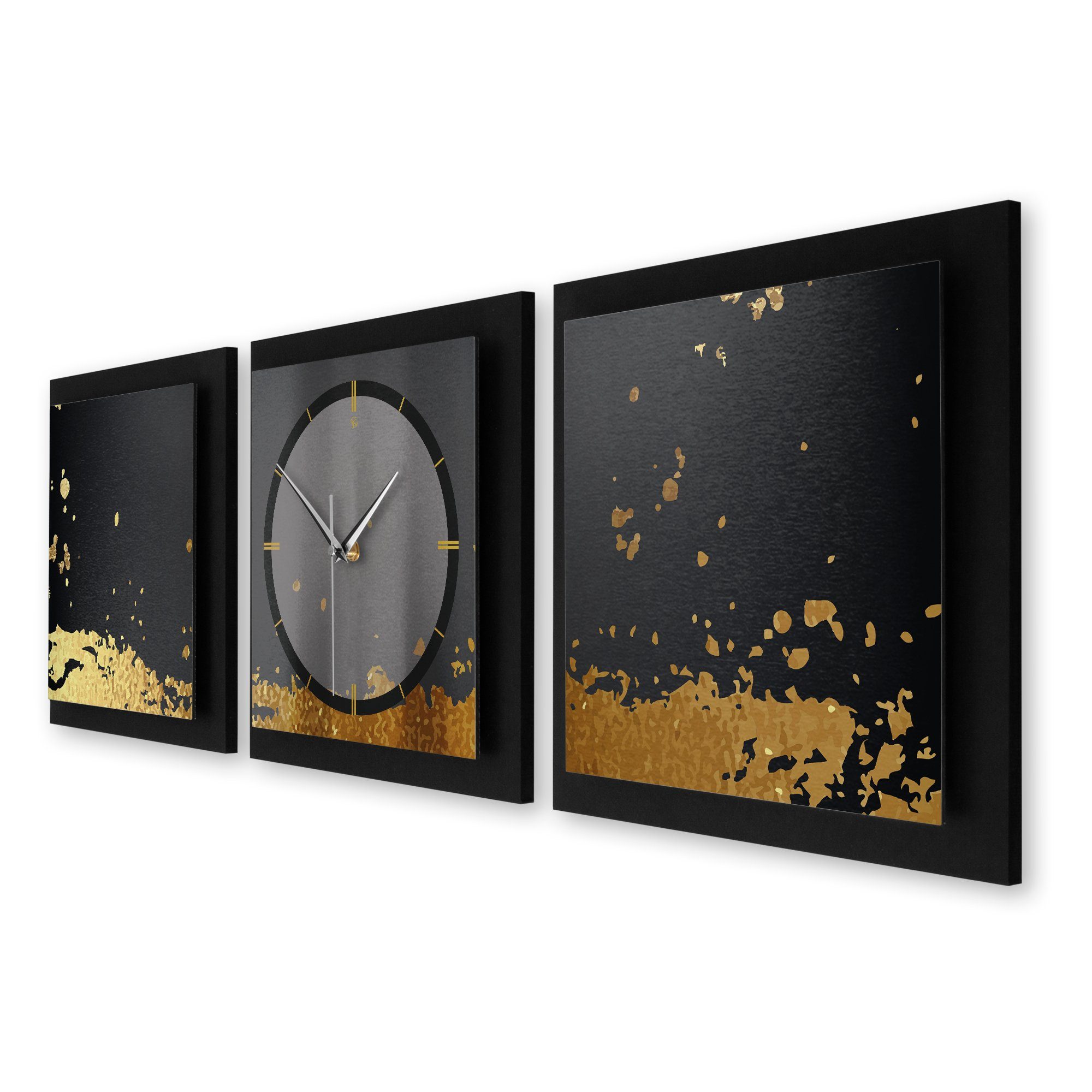 modern) Funk- (ohne Kreative Ticken; Quarzuhrwerk; elegant, Wanduhr groß Calmness außergewöhnlich, Black (150x50cm) oder Feder