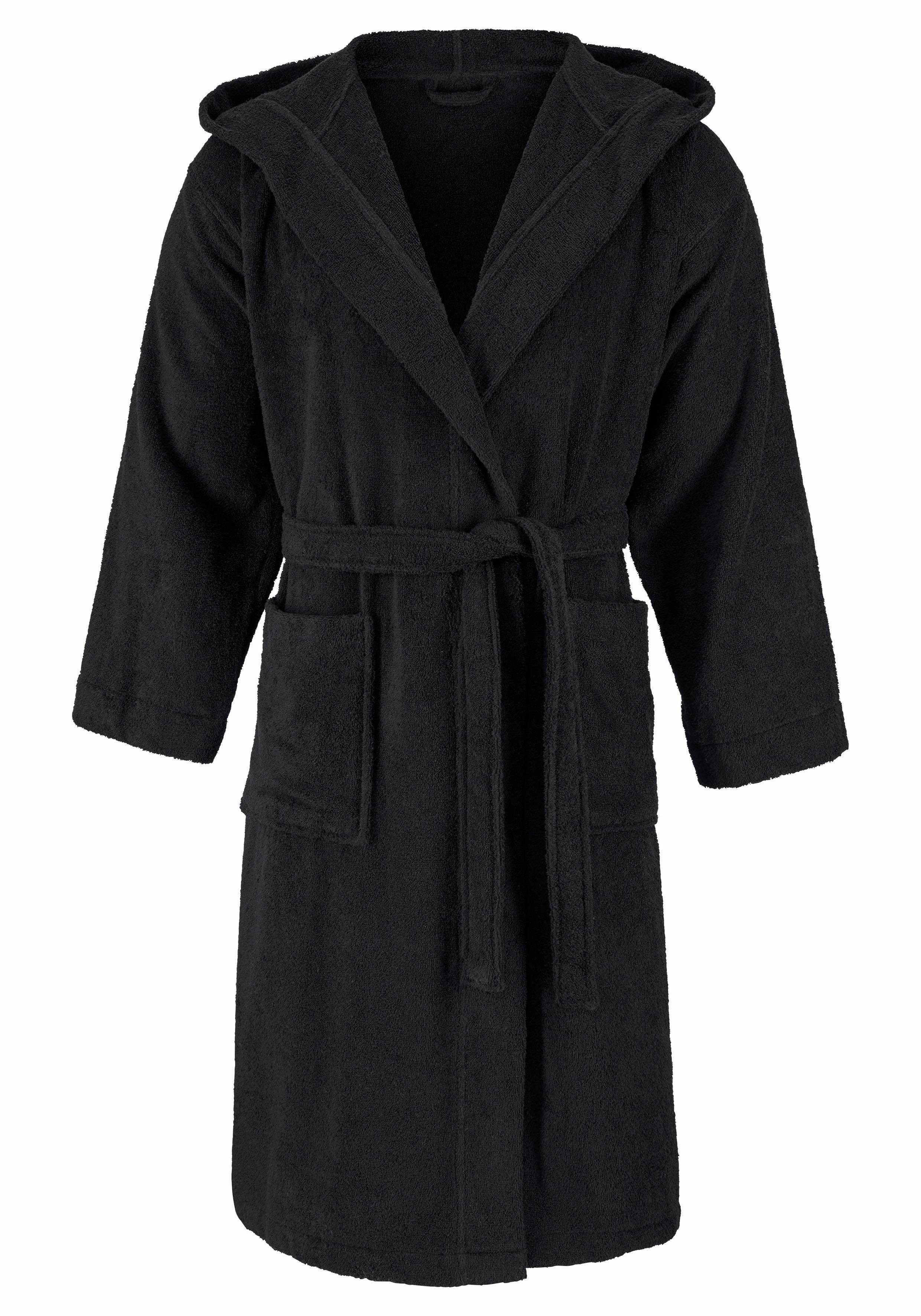 Bruno Banani Unisex-Bademantel Robby, ideal für Sauna & Spa, Standard, Premium und Überlänge, Langform, Walkfrottee, Kapuze, Gürtel, Damen & Herren Bademäntel, Baumwolle, mit Taschen, Sauna, XS-3XL