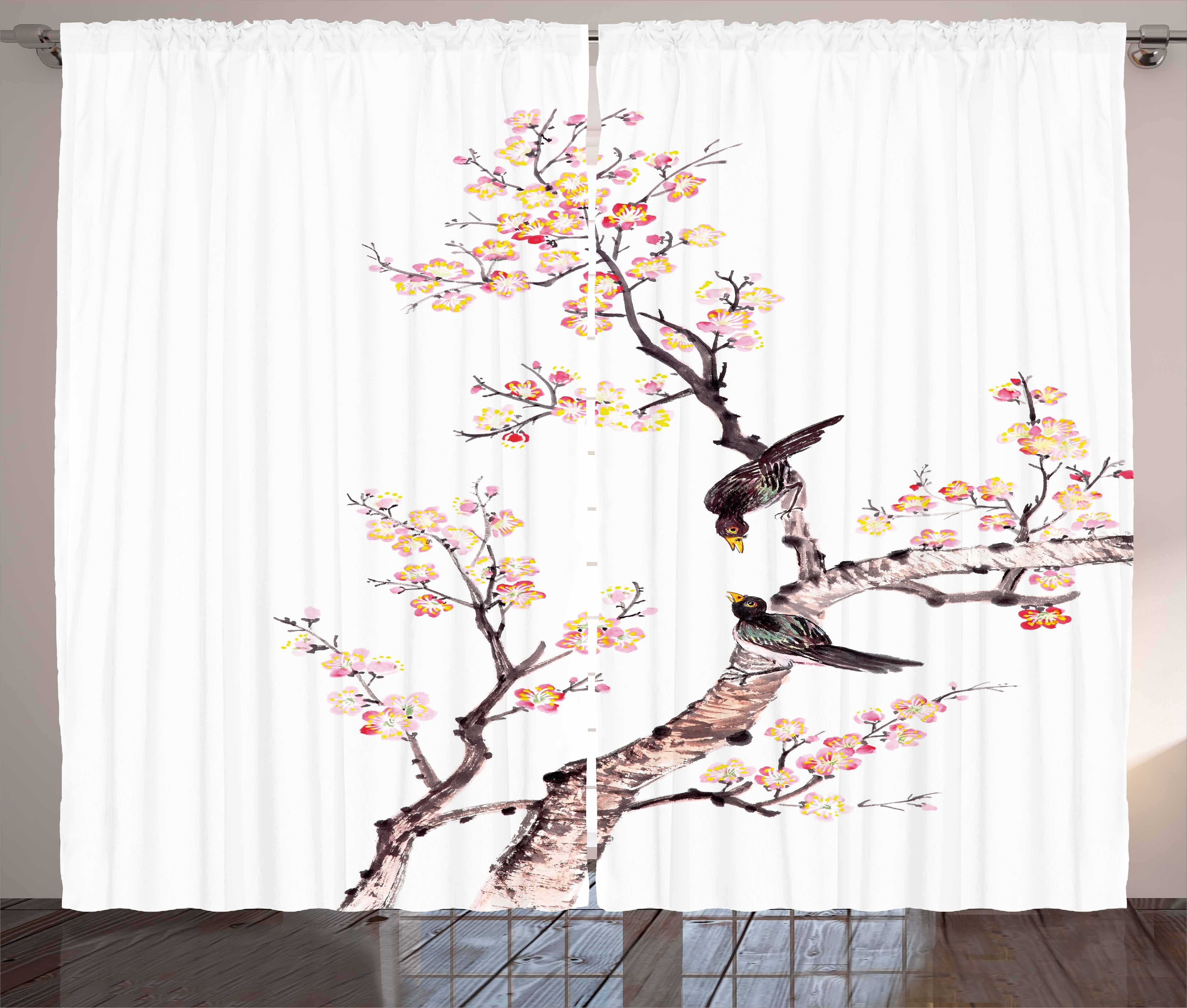 Gardine Schlafzimmer Kräuselband Vorhang mit Schlaufen und Haken, Abakuhaus, Kunst Chinesische Farbe der Blumen