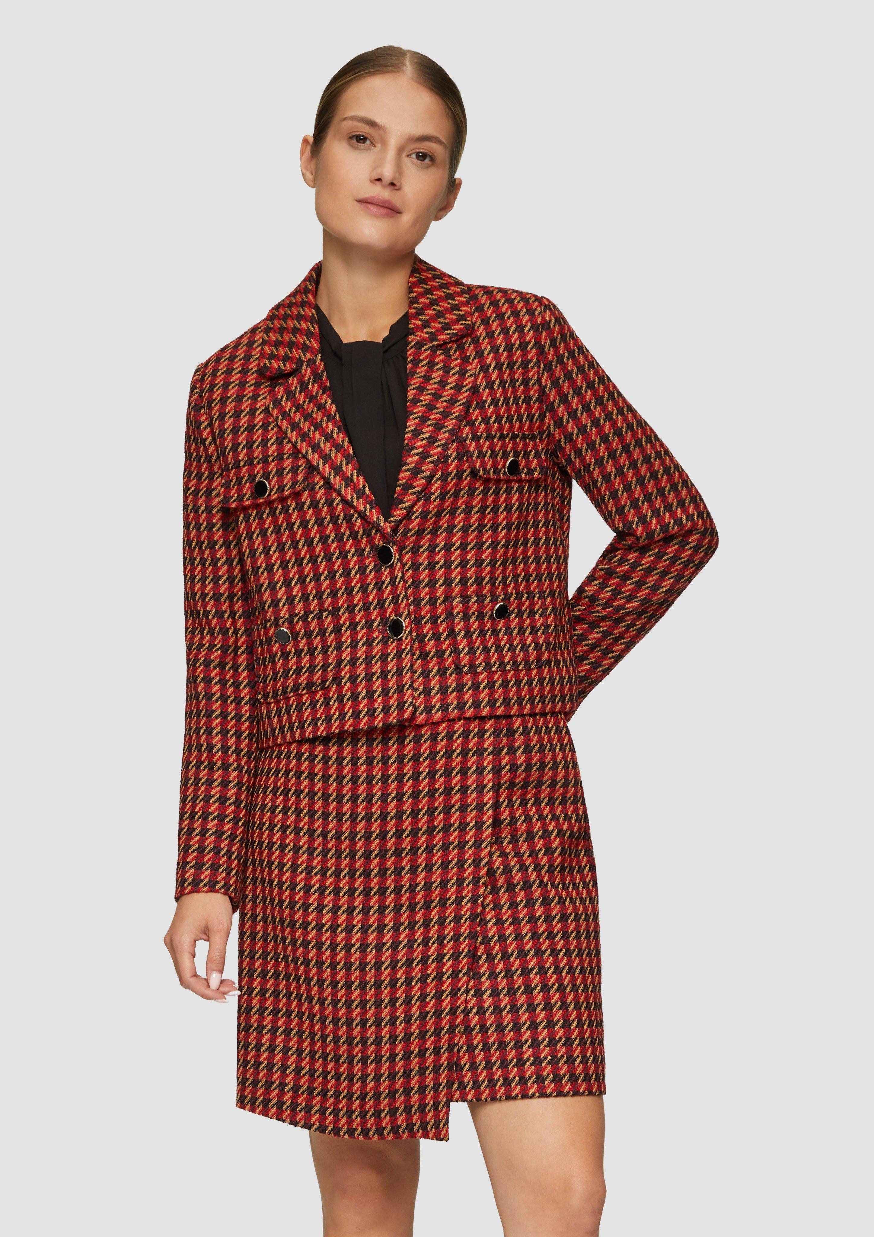 Jackenblazer Kurzer Bouclé-Blazer mit Hahnentrittmuster