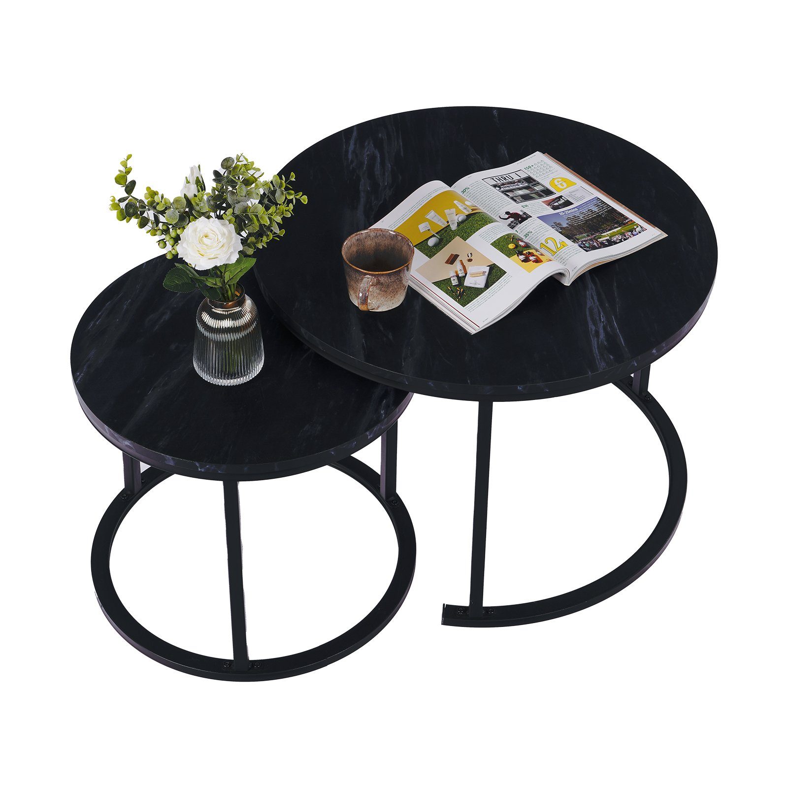 Modern Großer Tisch: 70x45cm, SWISSBRAND Schwarz, Kleiner Couchtisch Beistelltisch, (2er-Set), 50x40cm 2er Tisch: