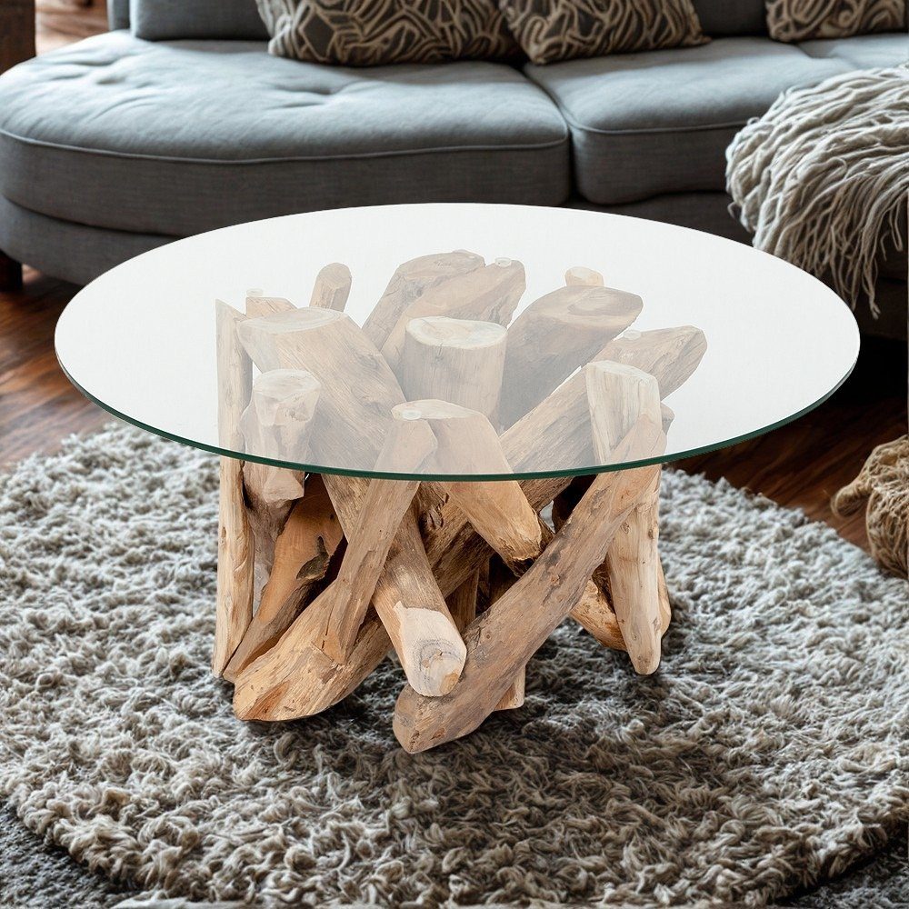 LebensWohnArt Couchtisch Teak Couchtisch TORA-rund ca. D90cm