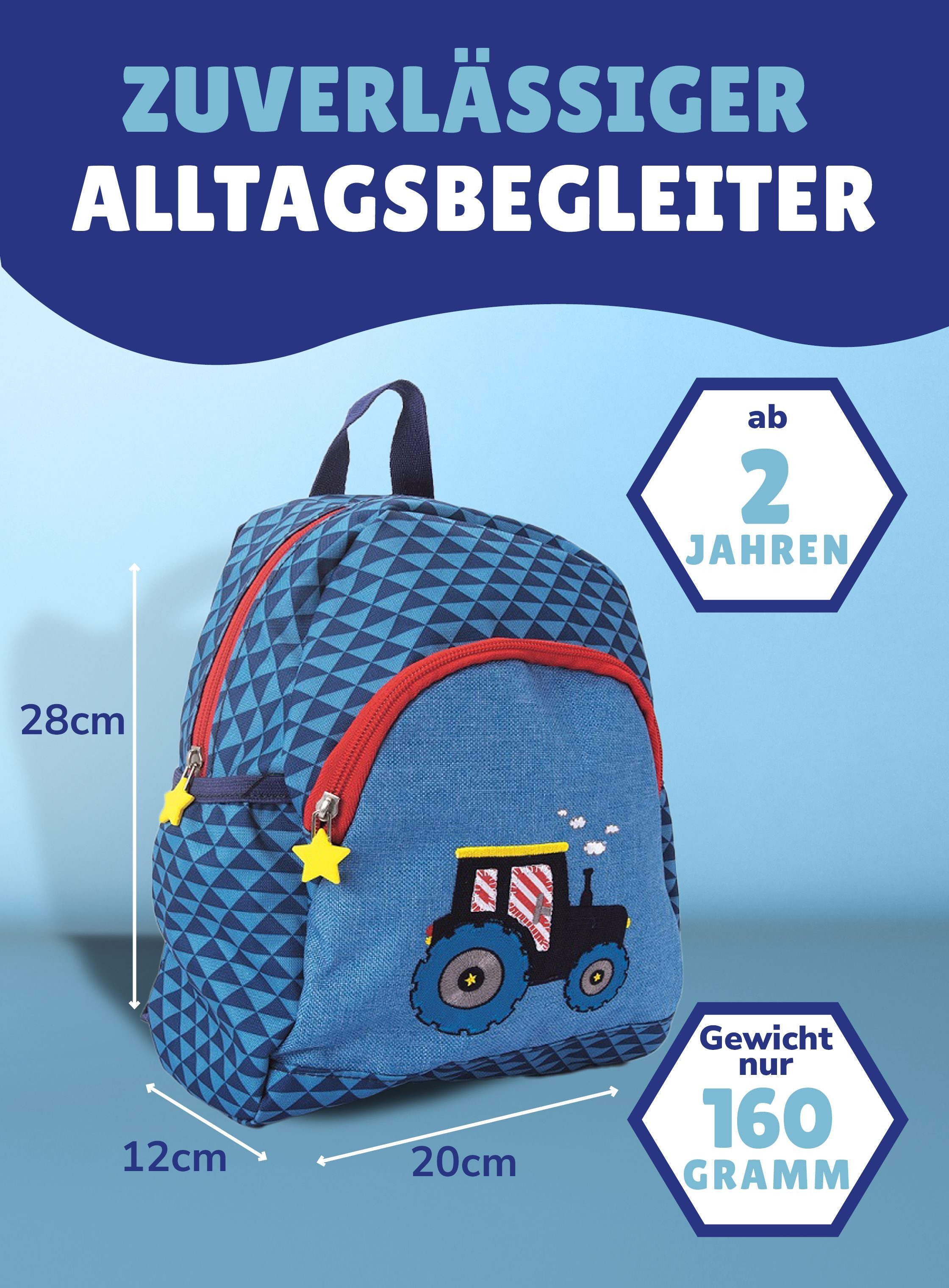 COPPENRATH DIE SPIEGELBURG Kinderrucksack Rucksack Kleine Freunde TRAKTOR "Wenn ich mal groß bin..." (Set, 4-tlg., inkl. Turnbeutel, Brotdose und Trinkflasche), mit Brustgurt; Applikation & Stickereien