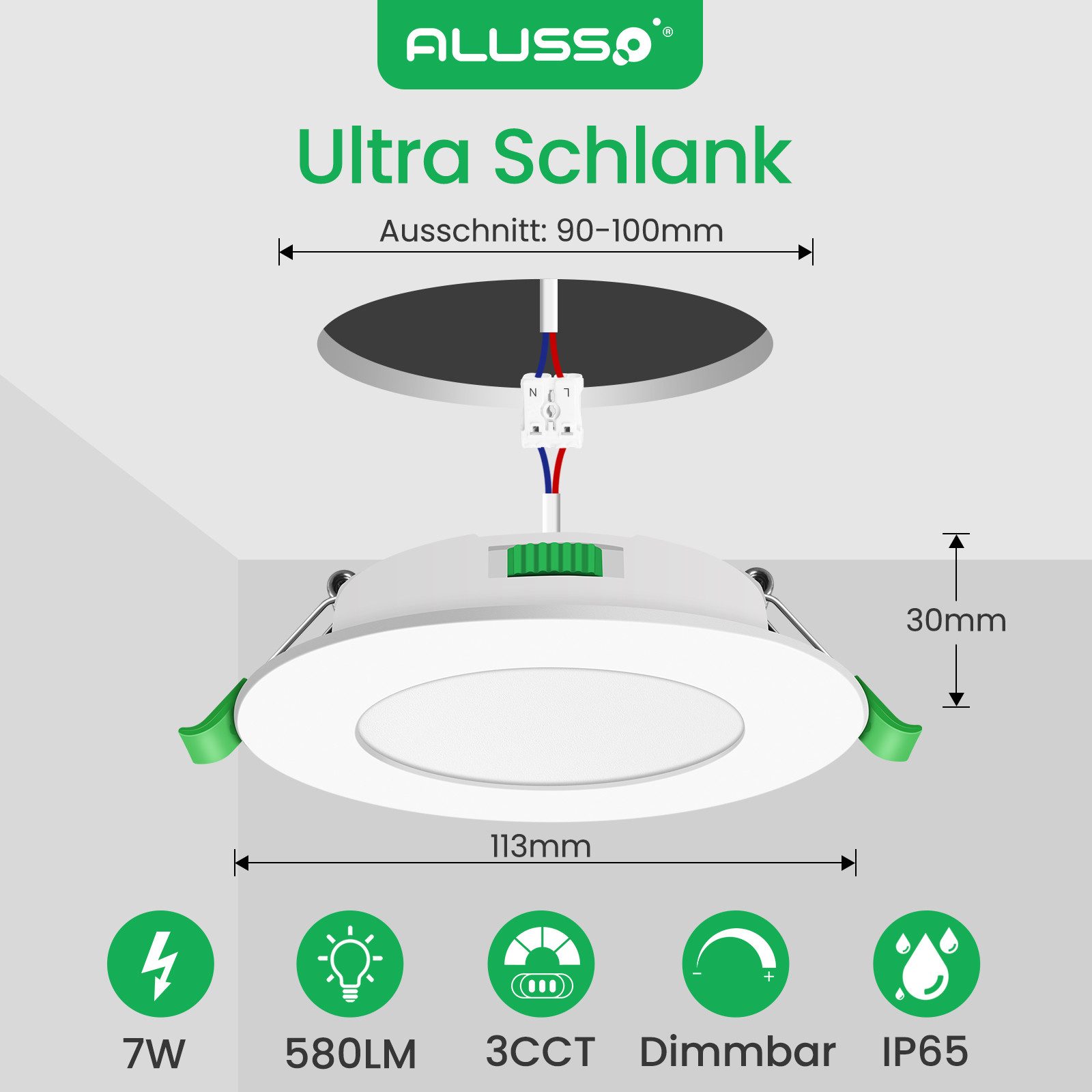 ALUSSO LED Einbaustrahler 6er-Set, 230 V Flach, IP65 LED Spots für Bad, 7W günstig online kaufen